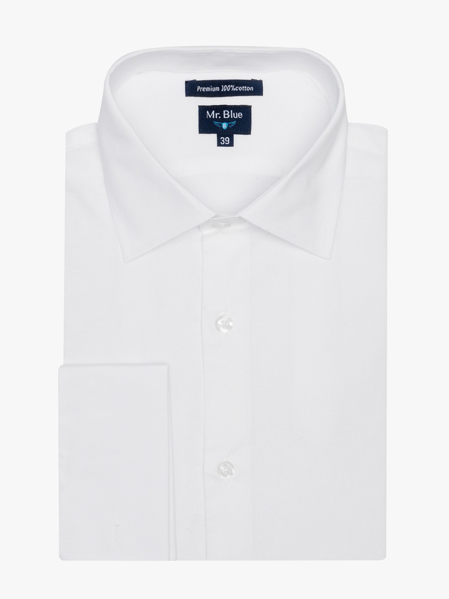WHITE COTTON LONG SLEEVE SHIRT CLASSIC FIT MR. BLUE