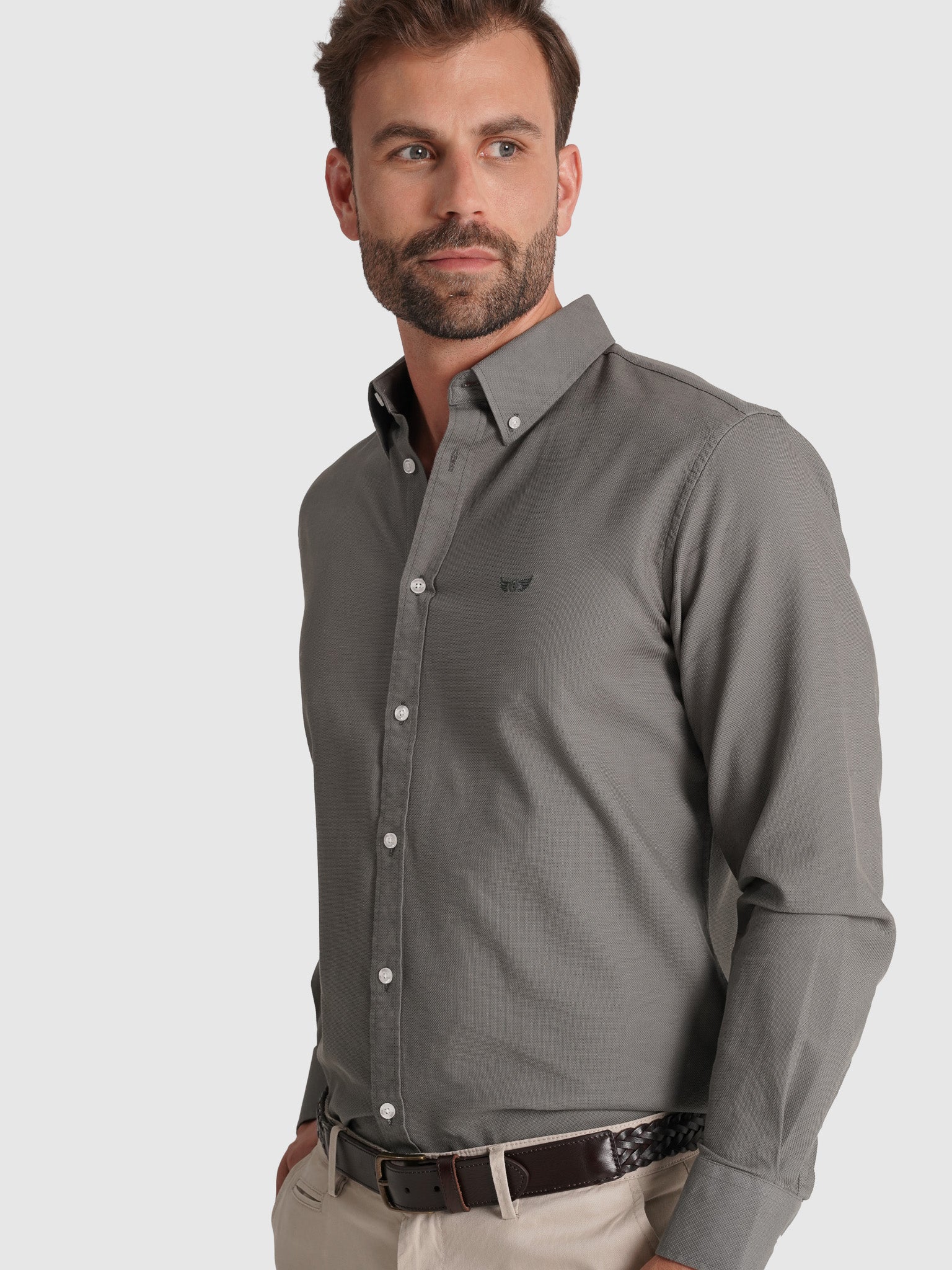 CAMISA ALGODÓN VERDE MANGA LARGA REGULAR FIT MR. AZUL