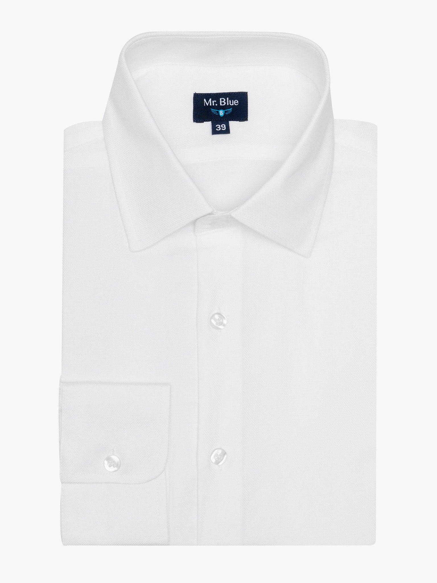 CAMISA DE ALGODÓN BLANCA MANGA LARGA CLASSIC FIT MR. AZUL