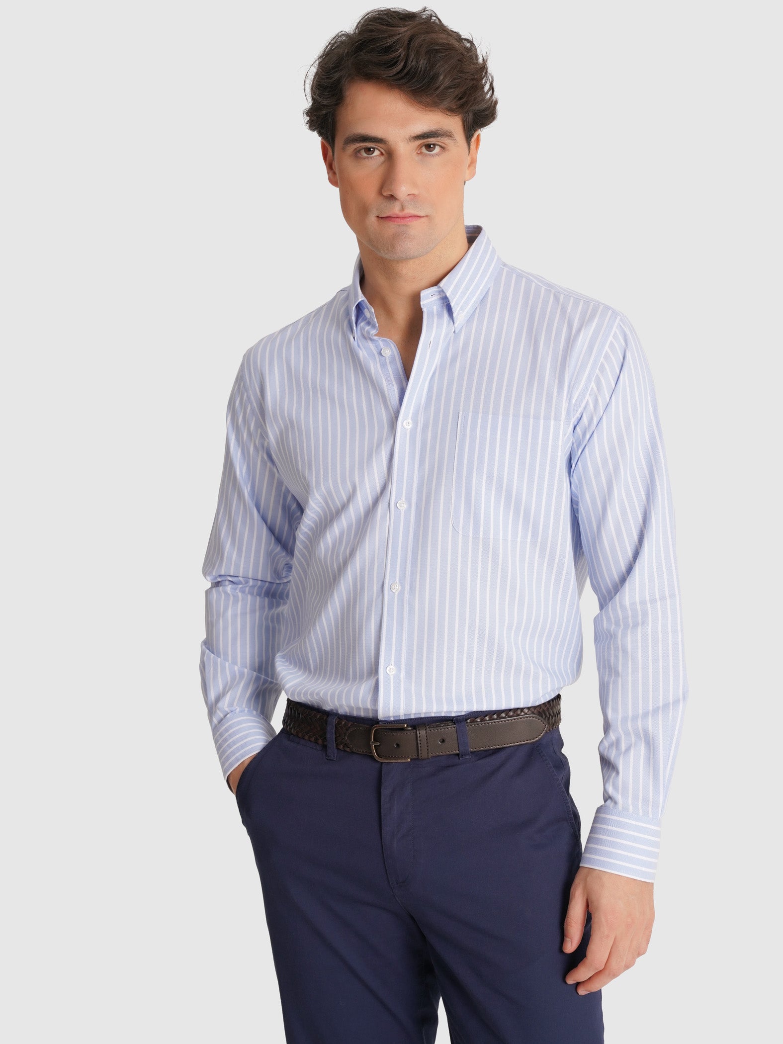 CAMISA ALGODÓN AZUL MANGA LARGA REGULAR FIT MR. AZUL
