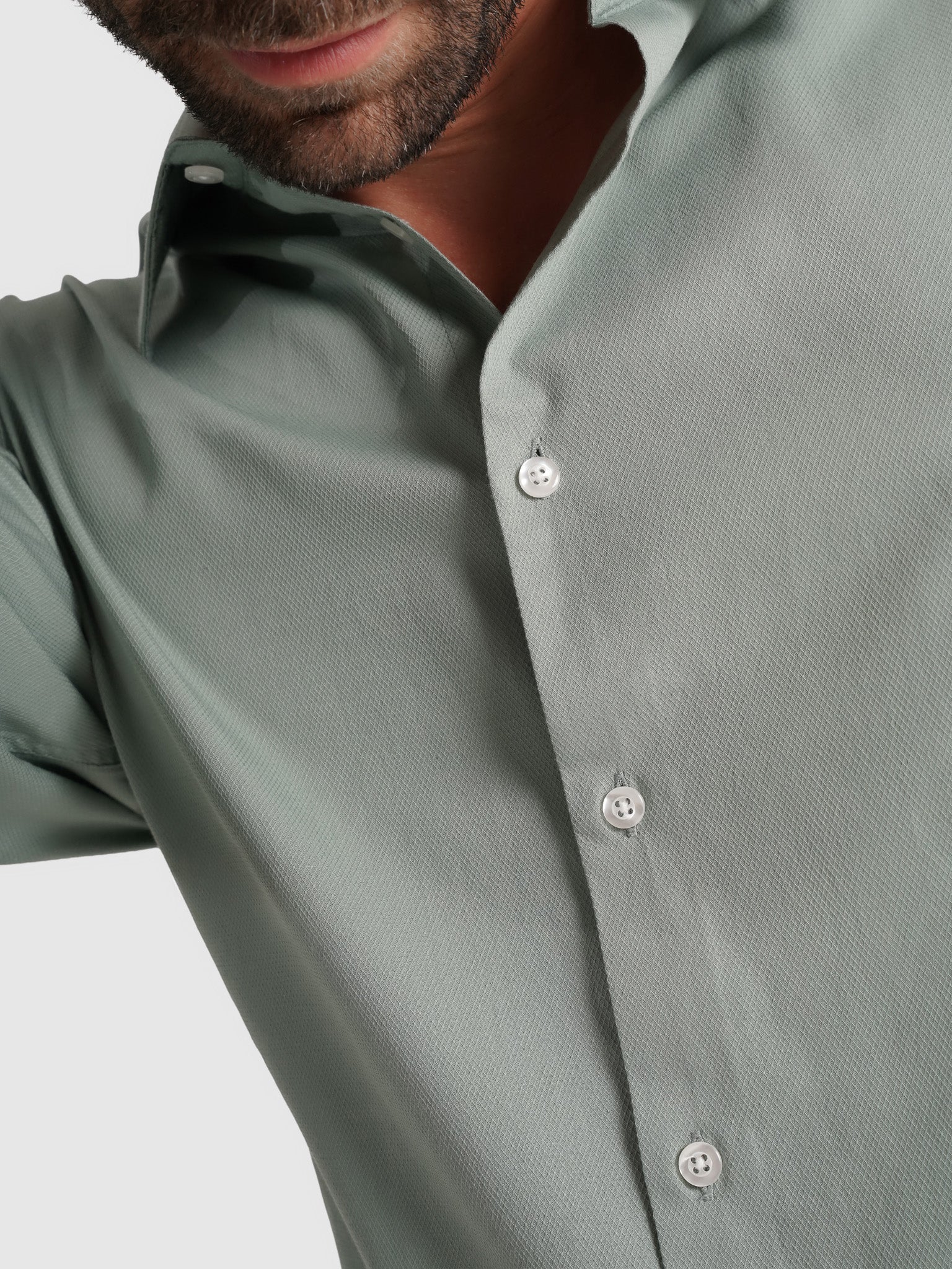 GREEN COTTON SHIRT LONG SLEEVE SLIM FIT MR. BLUE
