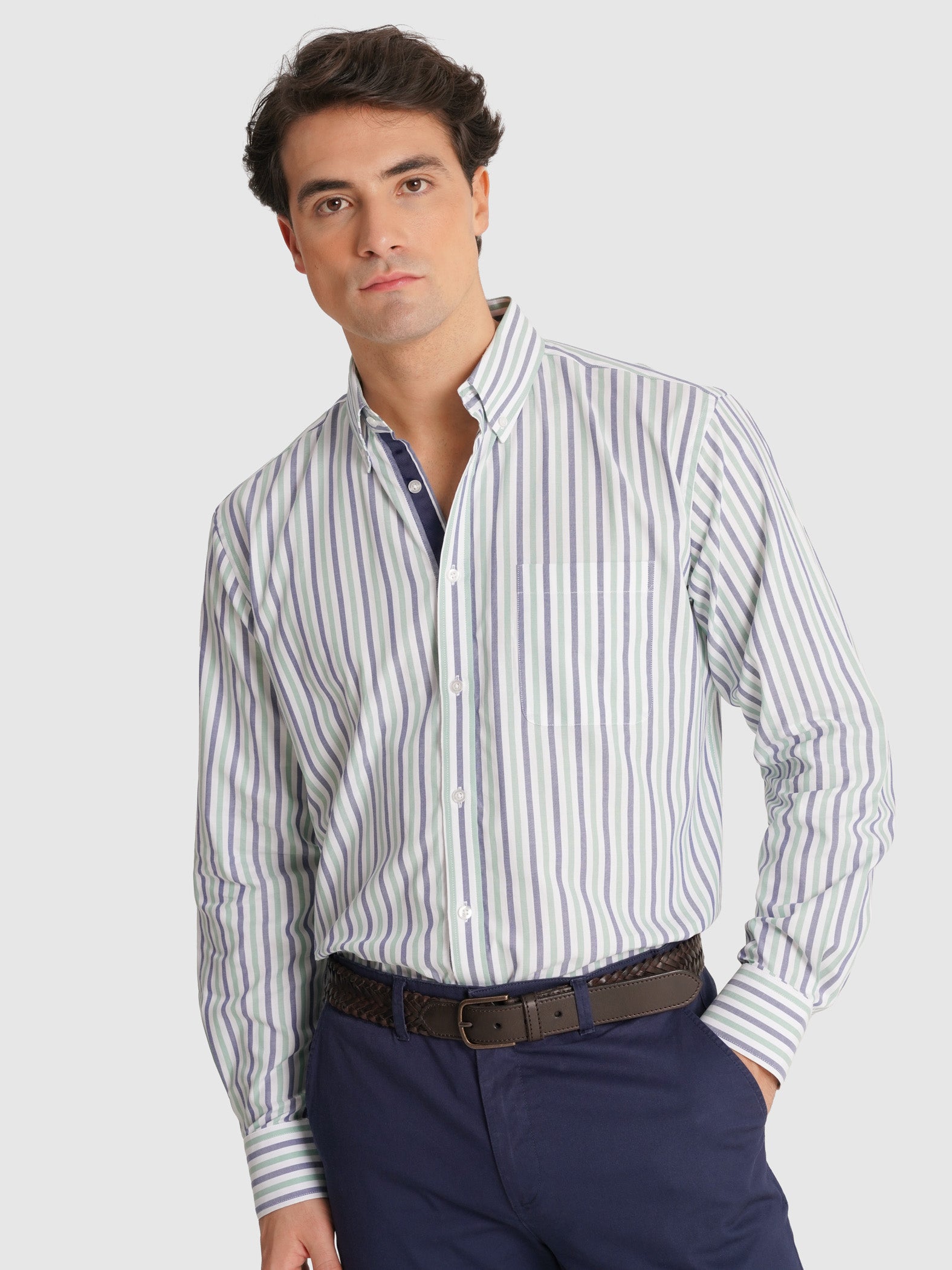 CAMISA ALGODÓN AZUL MANGA LARGA REGULAR FIT MR. AZUL