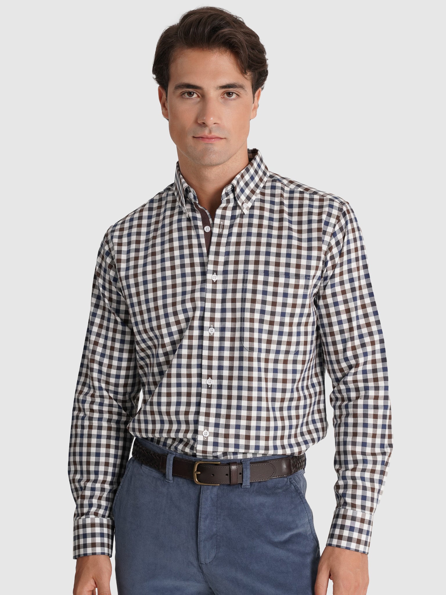 BROWN COTTON SHIRT LONG SLEEVE REGULAR FIT MR. BLUE