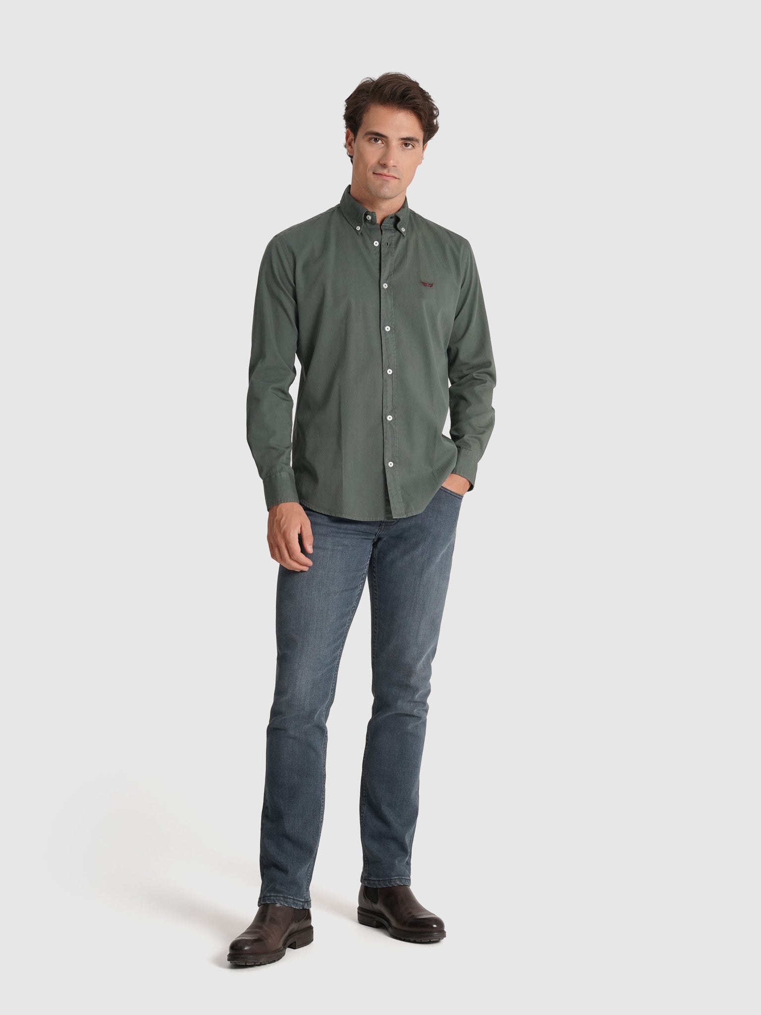 GREEN COTTON SHIRT LONG SLEEVE REGULAR FIT MR. BLUE