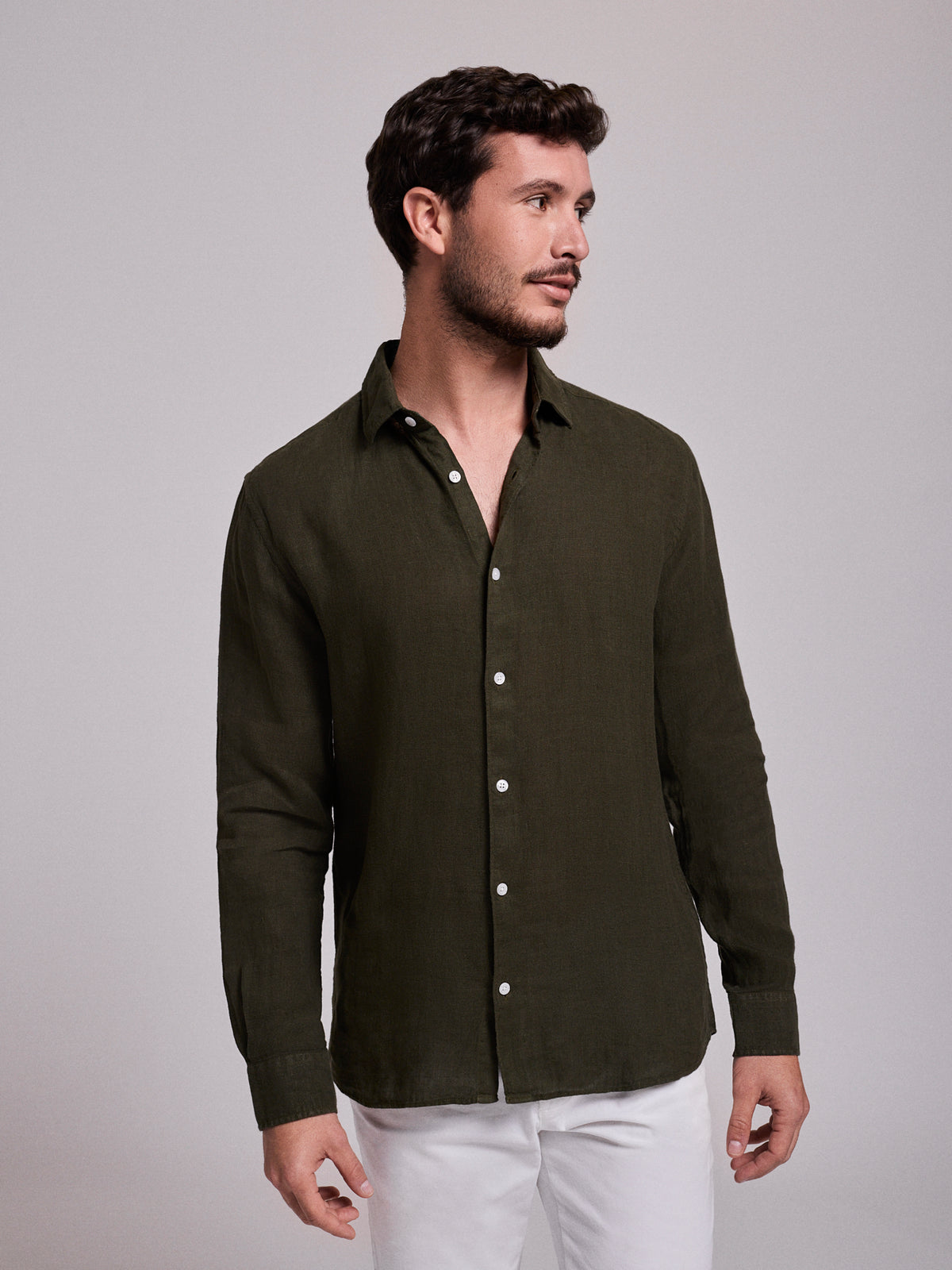 GREEN LINEN SHIRT LONG SLEEVE TAILORED FIT MARK BELLUCCI