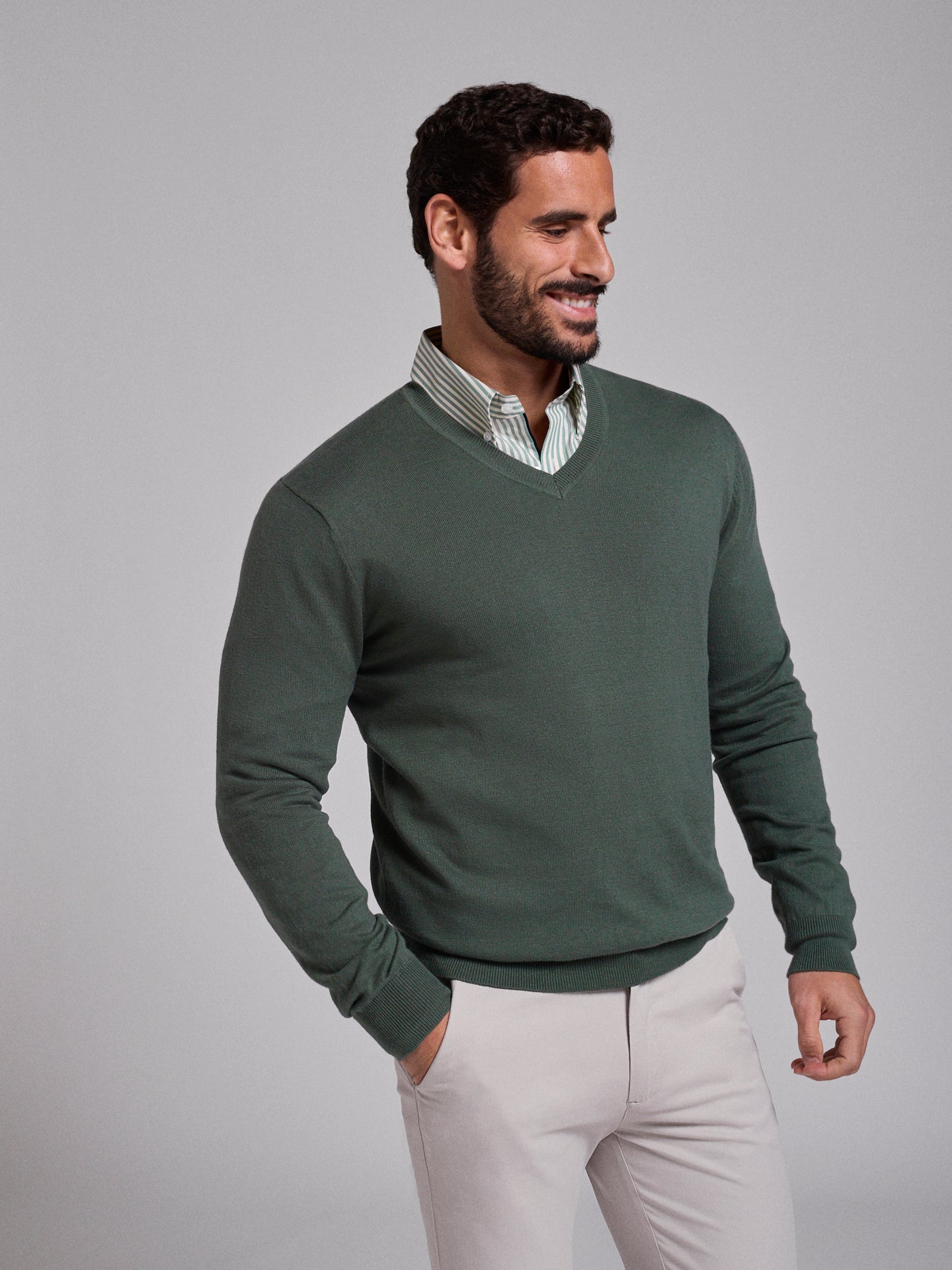 JERSEY DE ALGODÓN VERDE MANGA LARGA REGULAR FIT MR. AZUL