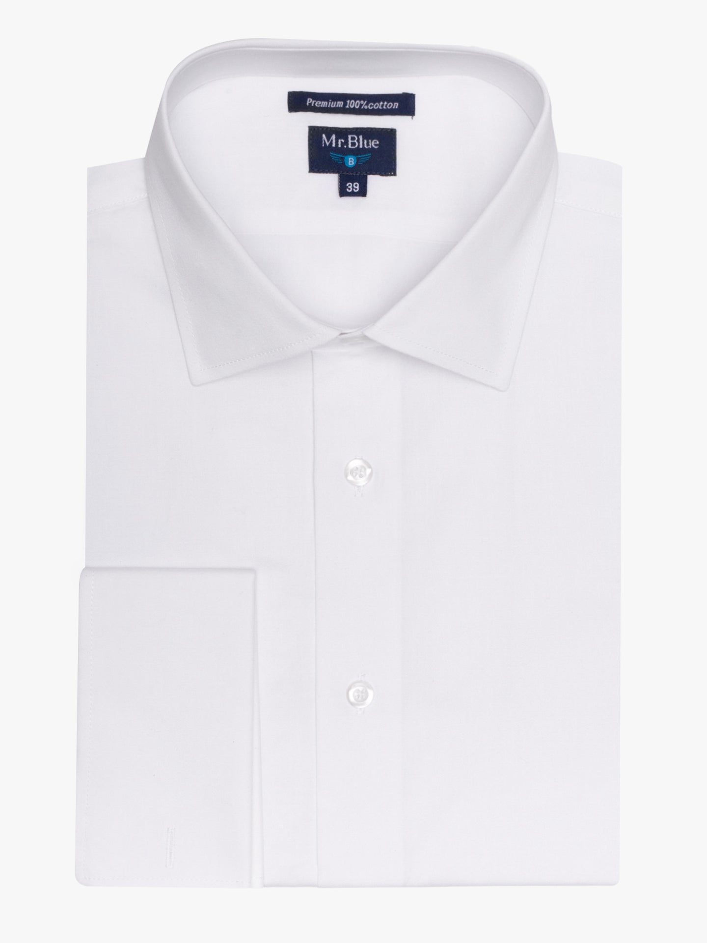 WHITE COTTON LONG SLEEVE SHIRT CLASSIC FIT MR. BLUE