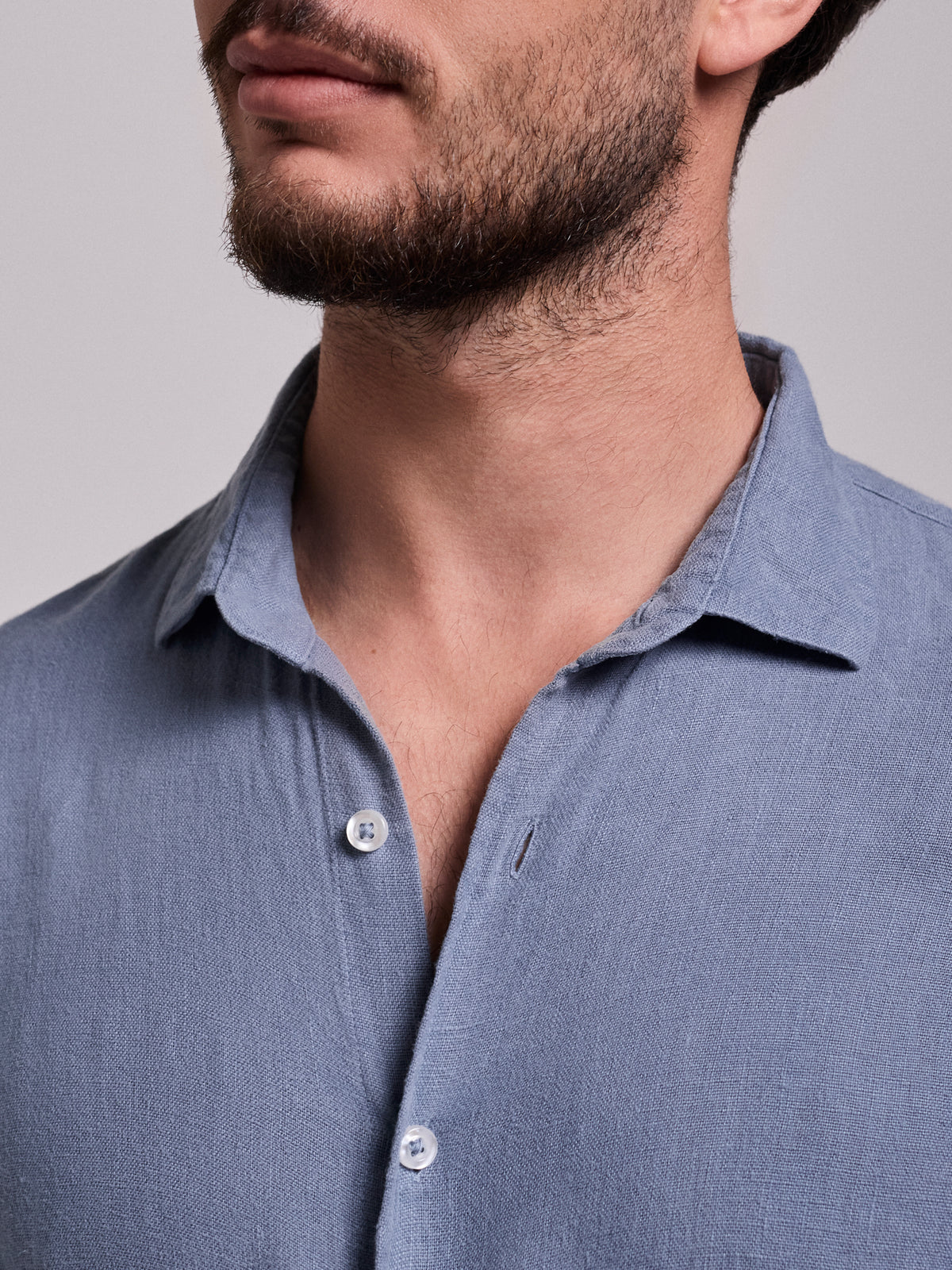 BLUE LINEN SHIRT LONG SLEEVE TAILORED FIT MARK BELLUCCI
