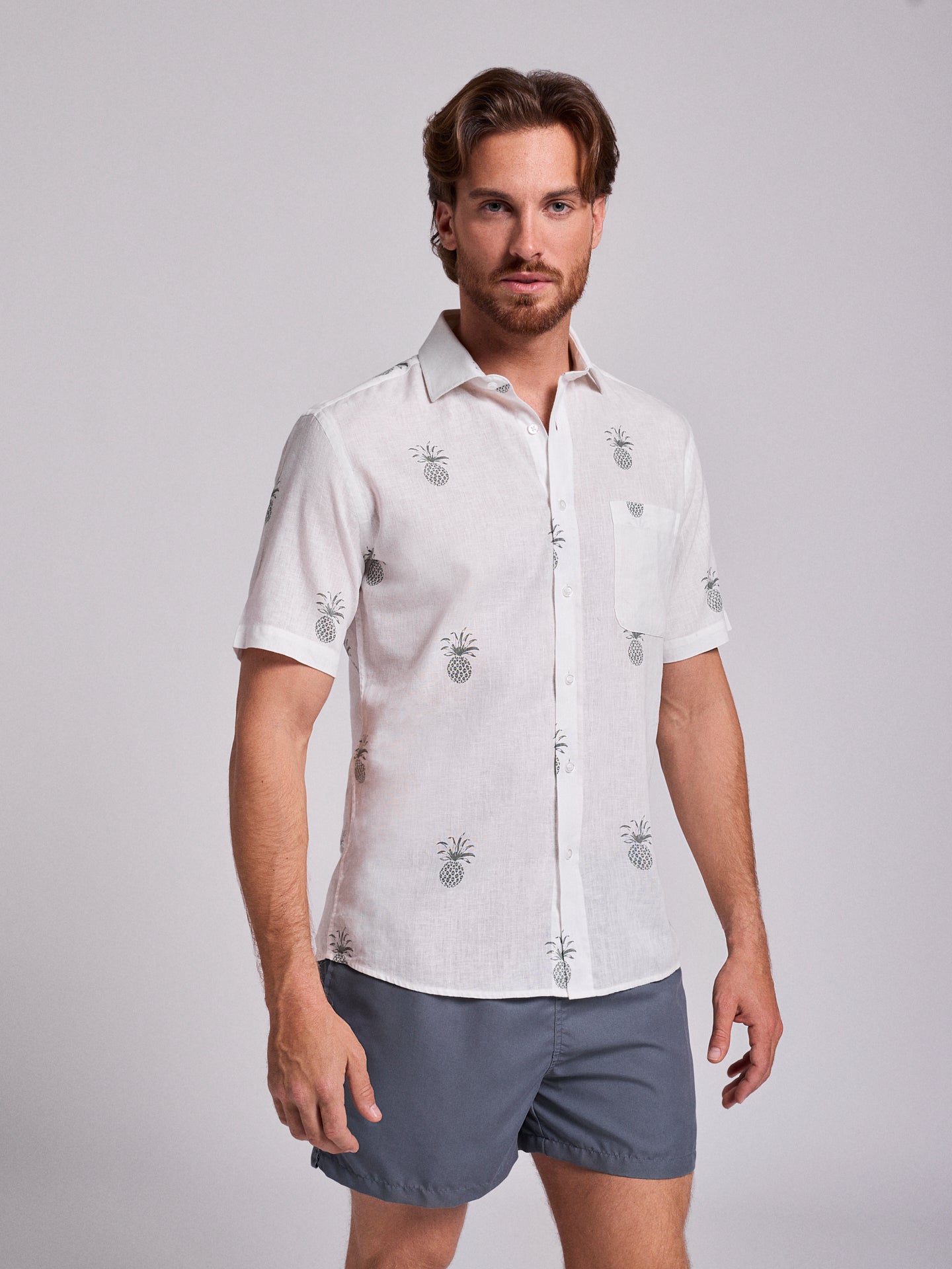 CAMISA LINO VERDE MANGA CORTA REGULAR FIT MR. AZUL