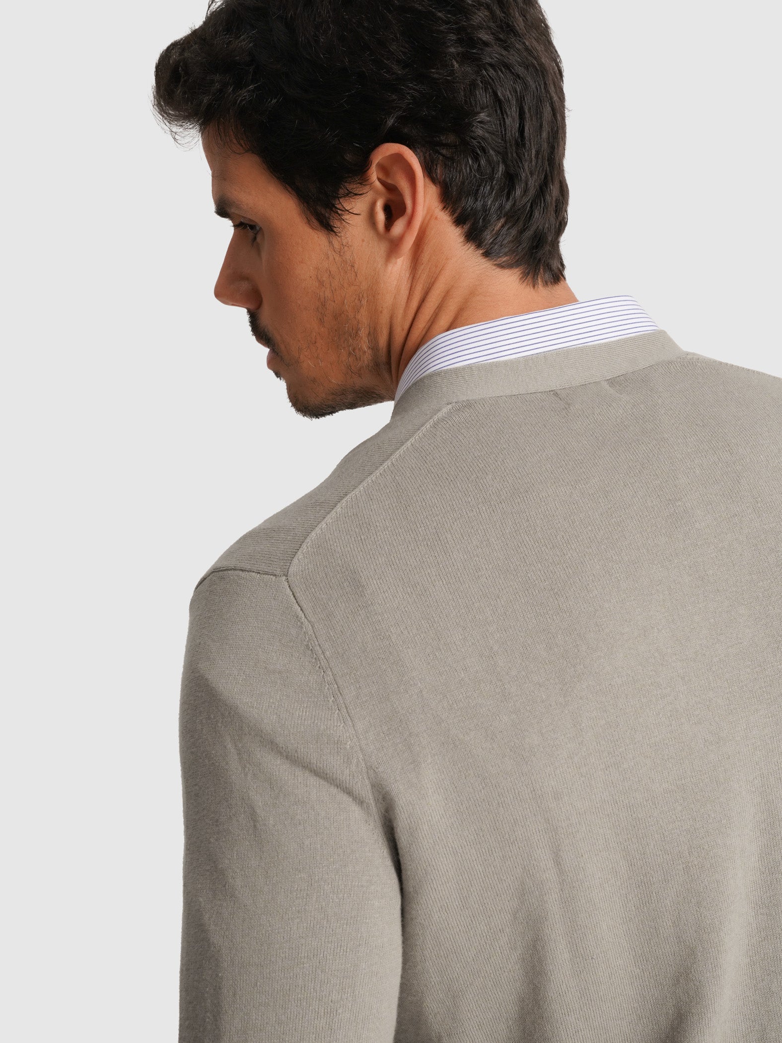 CARDIGAN ALGODÃO REGULAR FIT BEGE LISO MR. BLUE