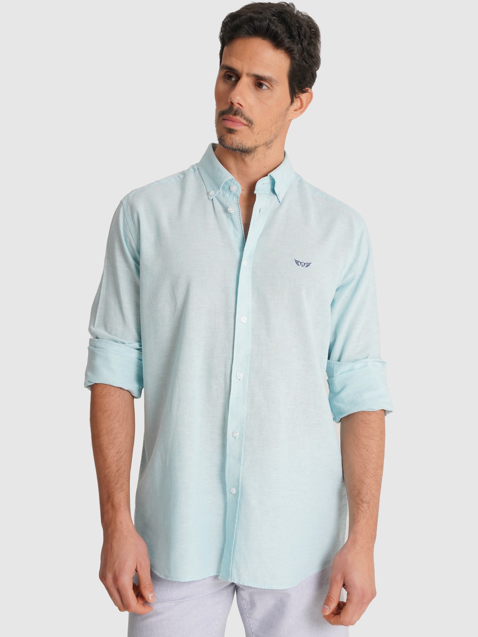 BLUE LONG SLEEVE REGULAR FIT MR SHIRT. BLUE