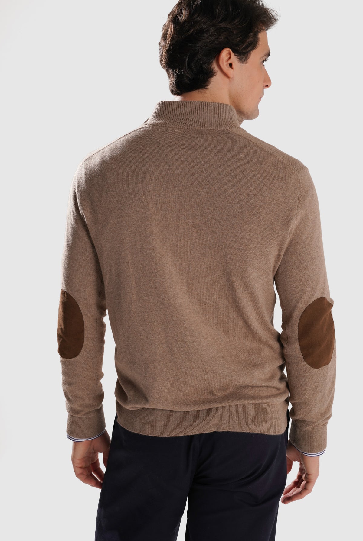 BEIGE PULLOVER WITH REGULAR FIT MR ELBOW PADS. BLUE