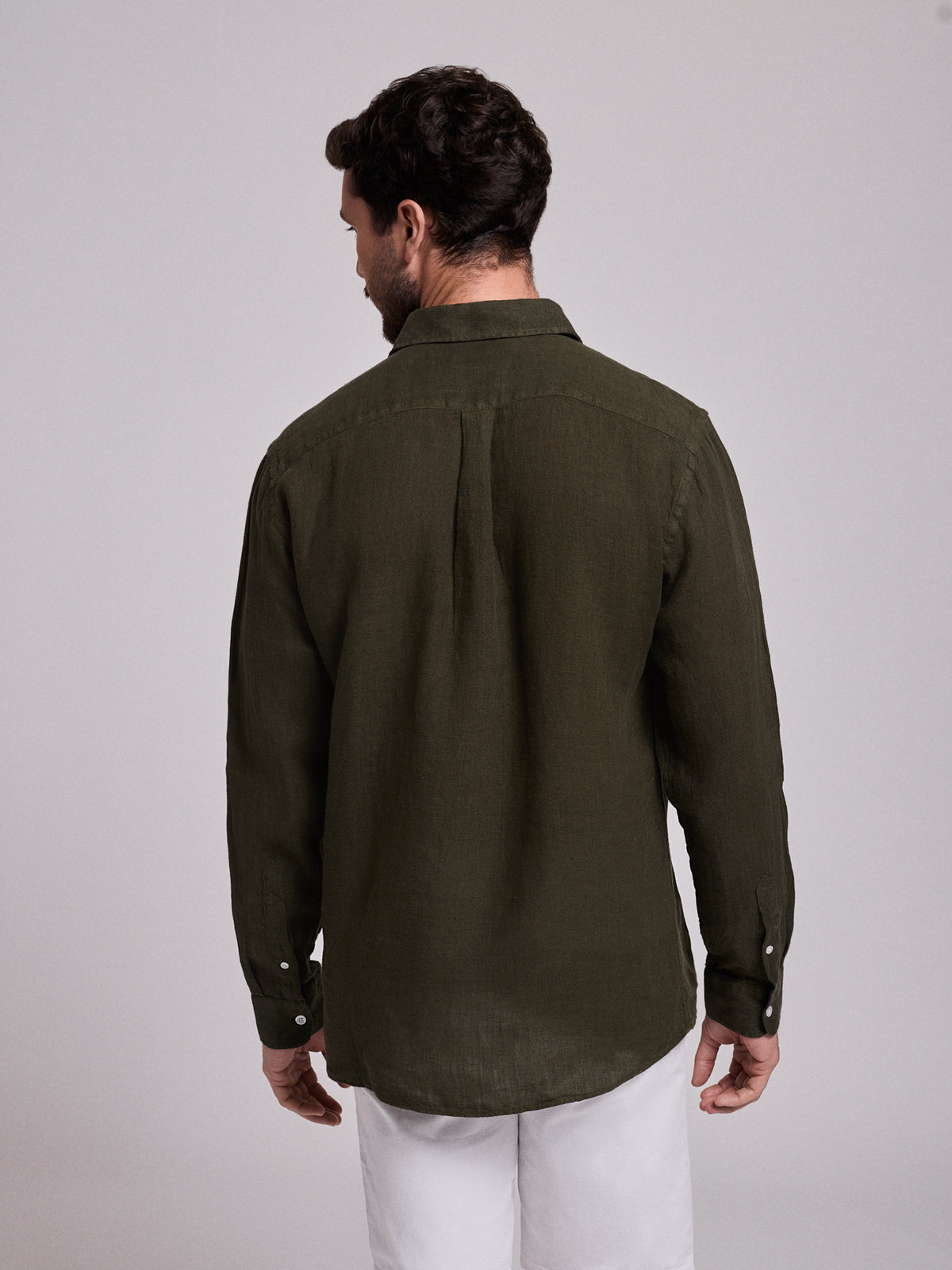 GREEN LINEN SHIRT LONG SLEEVE TAILORED FIT MARK BELLUCCI