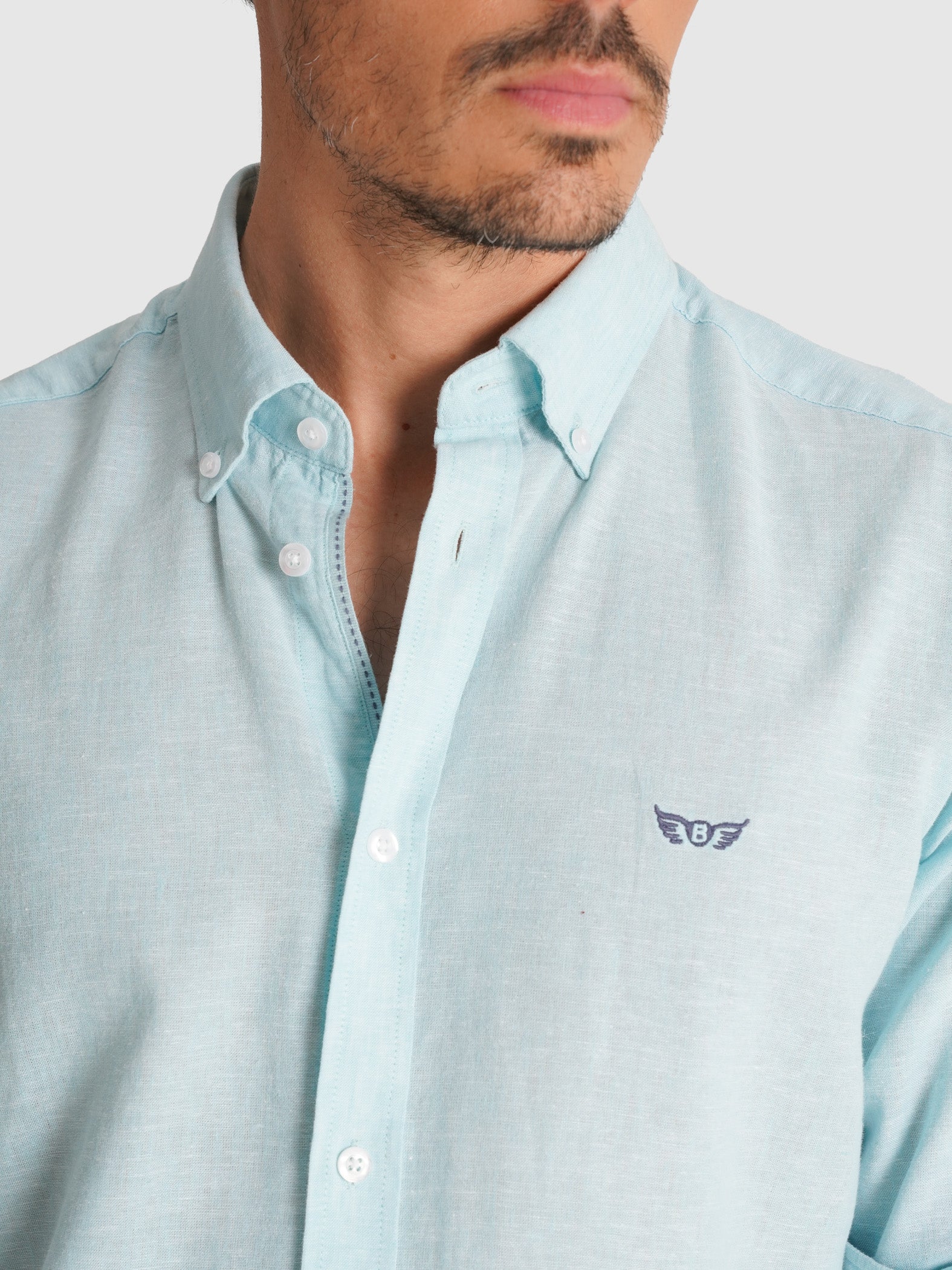 BLUE LONG SLEEVE REGULAR FIT MR SHIRT. BLUE