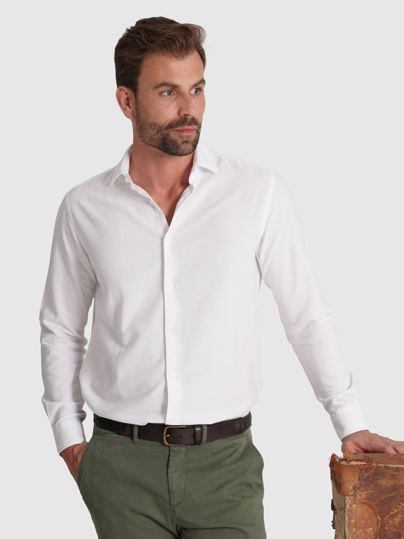WHITE COTTON SHIRT LONG SLEEVE REGULAR FIT MARK BELLUCCI