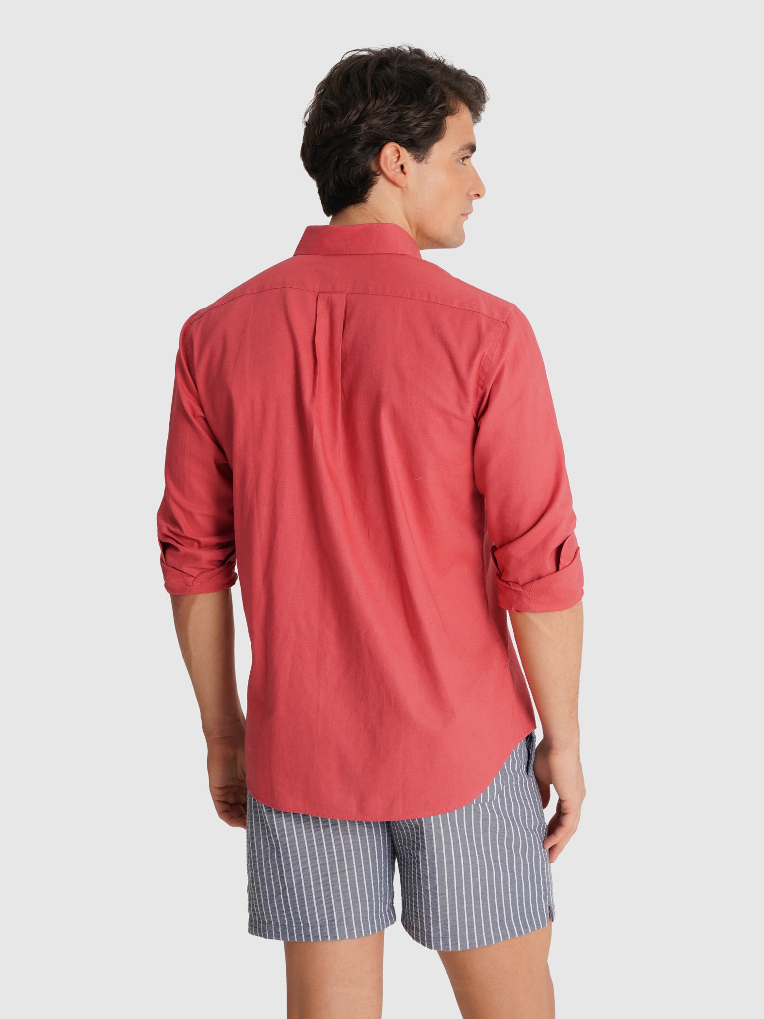 RED LONG SLEEVE REGULAR FIT MR SHIRT. BLUE