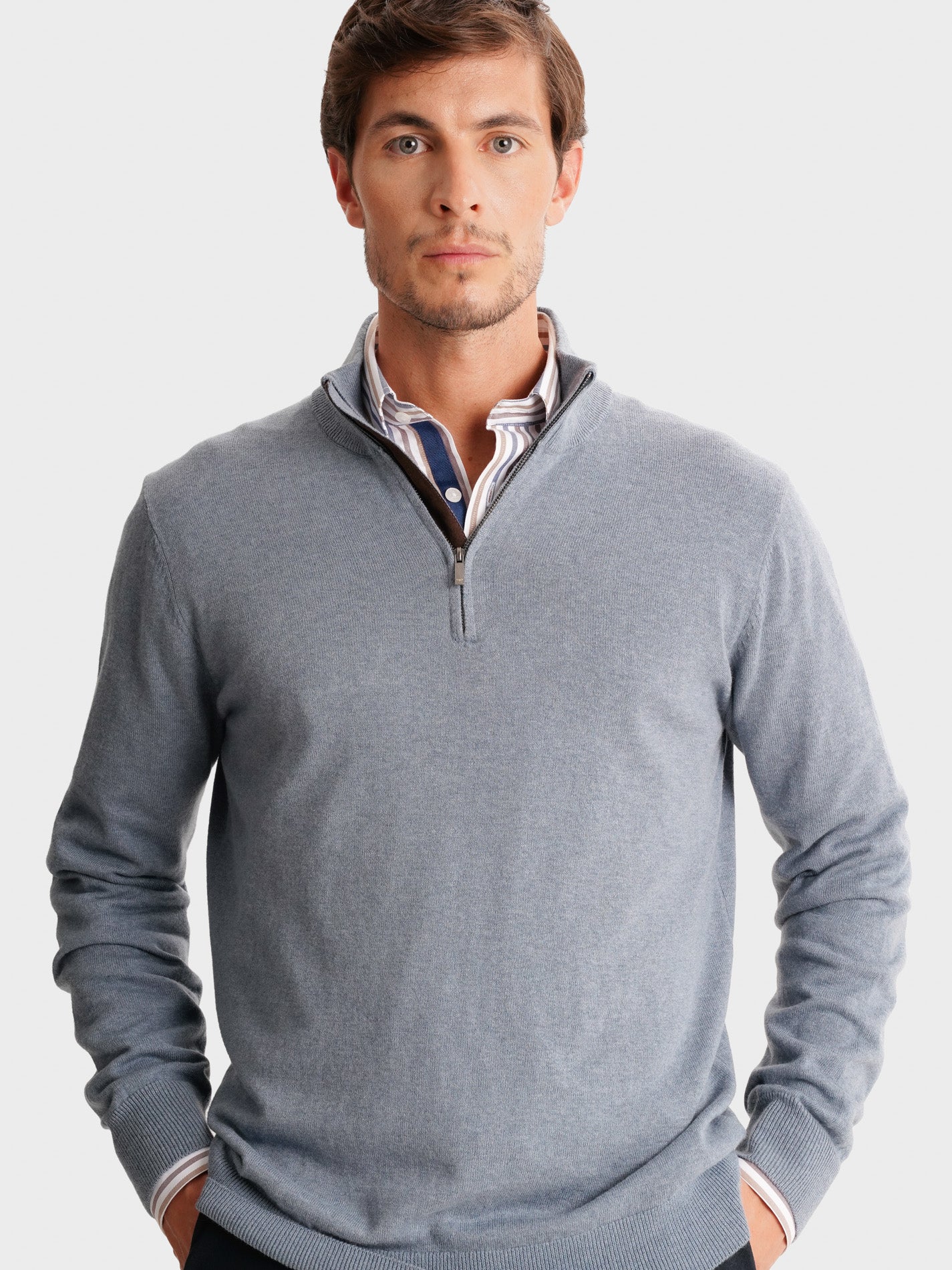 PULLOVER FINO AZUL MANGA COMPRIDA REGULAR FIT MR. BLUE