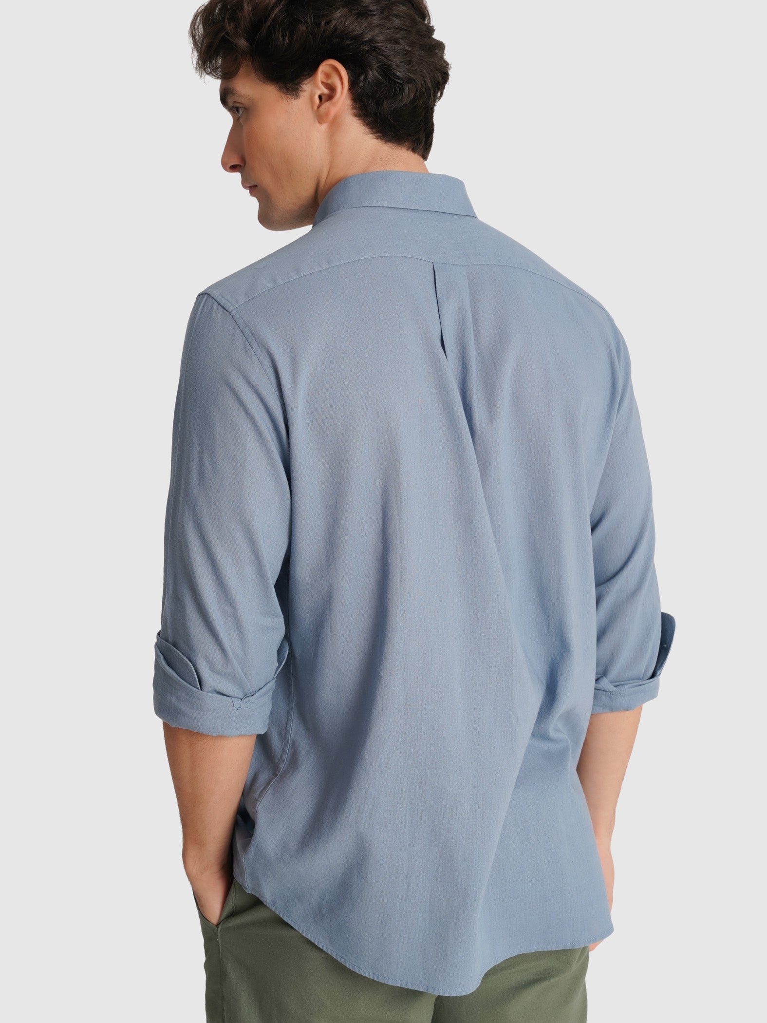 BLUE LONG SLEEVE REGULAR FIT MR SHIRT. BLUE
