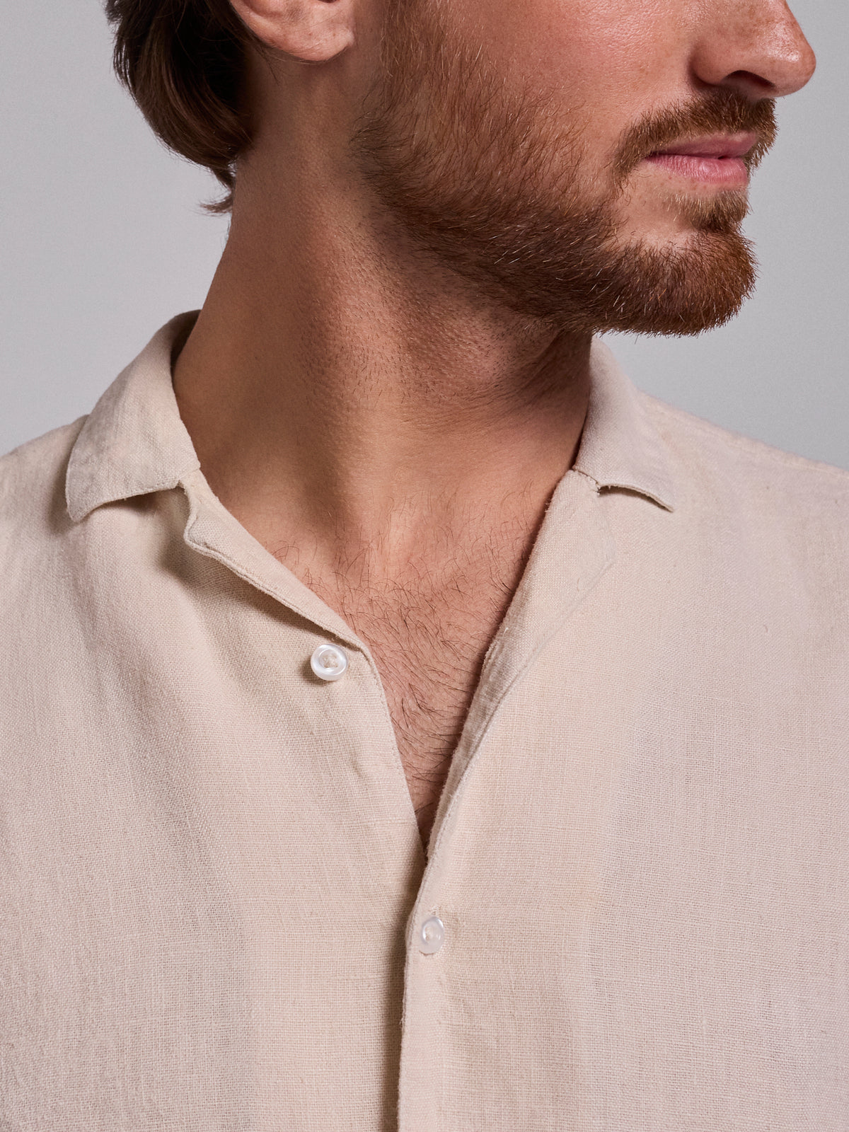 BEIGE LINEN SHIRT SHORT SLEEVE REGULAR FIT MARK BELLUCCI