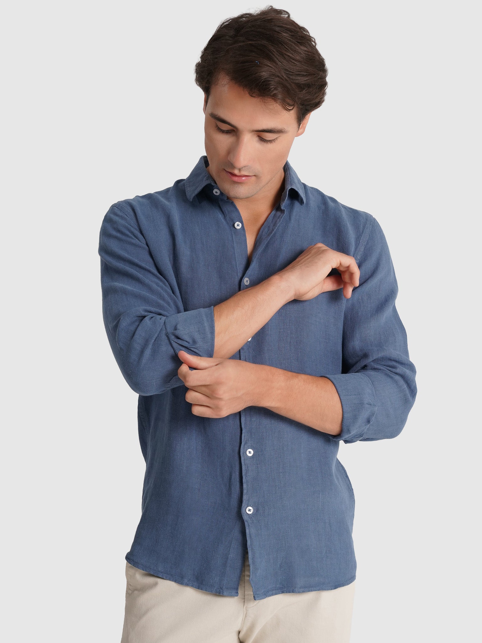 CAMISA LINO AZUL MANGA LARGA SASTRERÍA MARK BELLUCCI