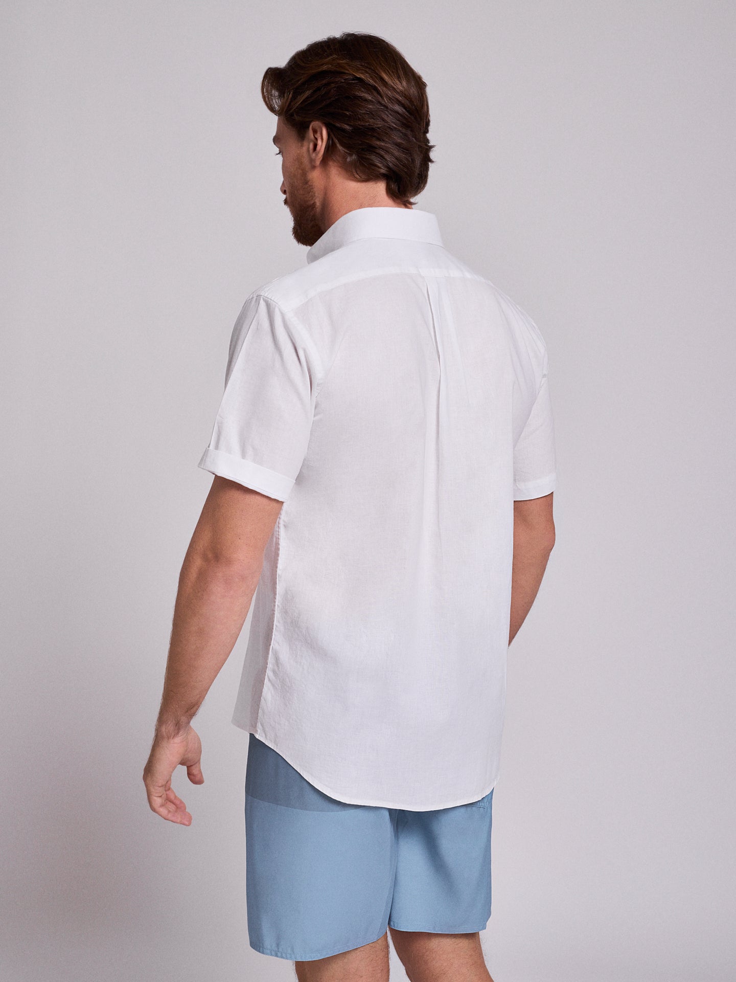 CAMISA LINO BLANCA MANGA CORTA REGULAR FIT MR. AZUL