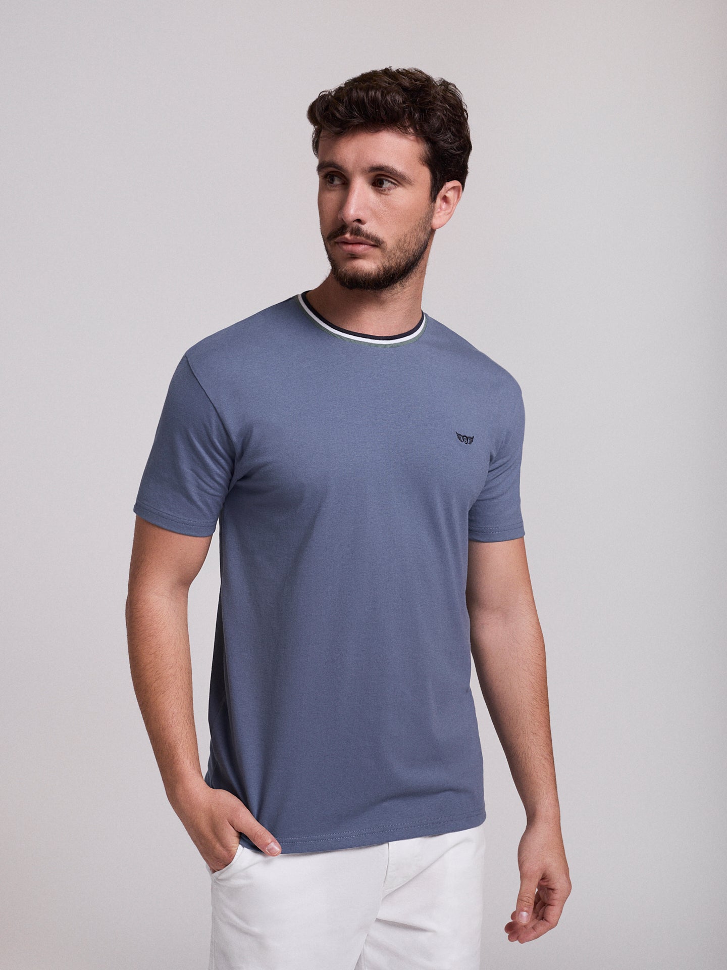 CAMISETA ALGODÓN AZUL MANGA CORTA REGULAR FIT MR. AZUL