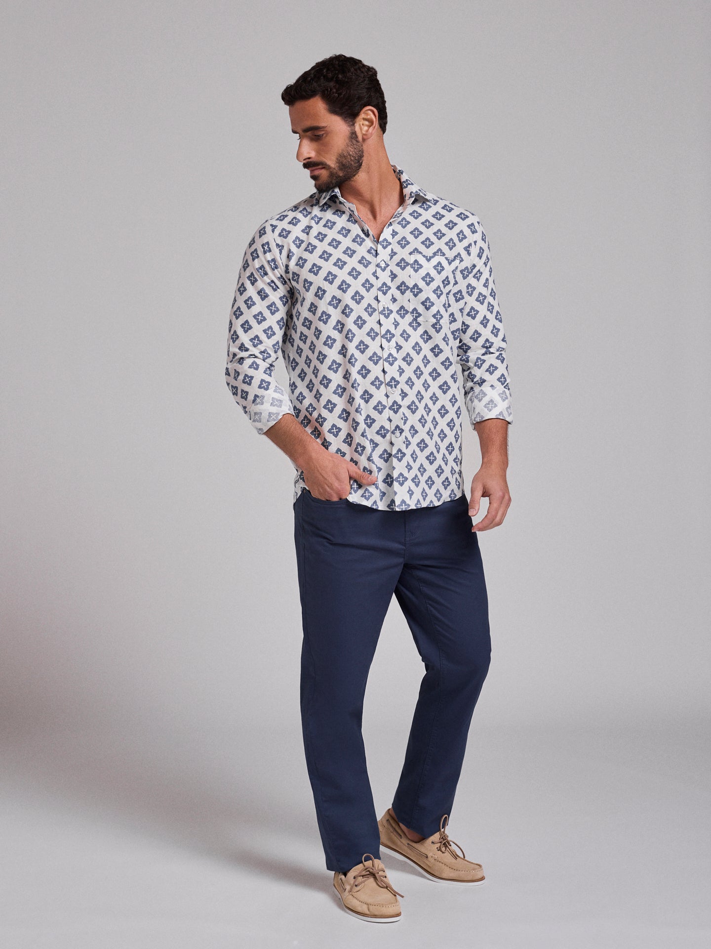 CAMISA LINO AZUL MANGA LARGA REGULAR FIT MR. AZUL