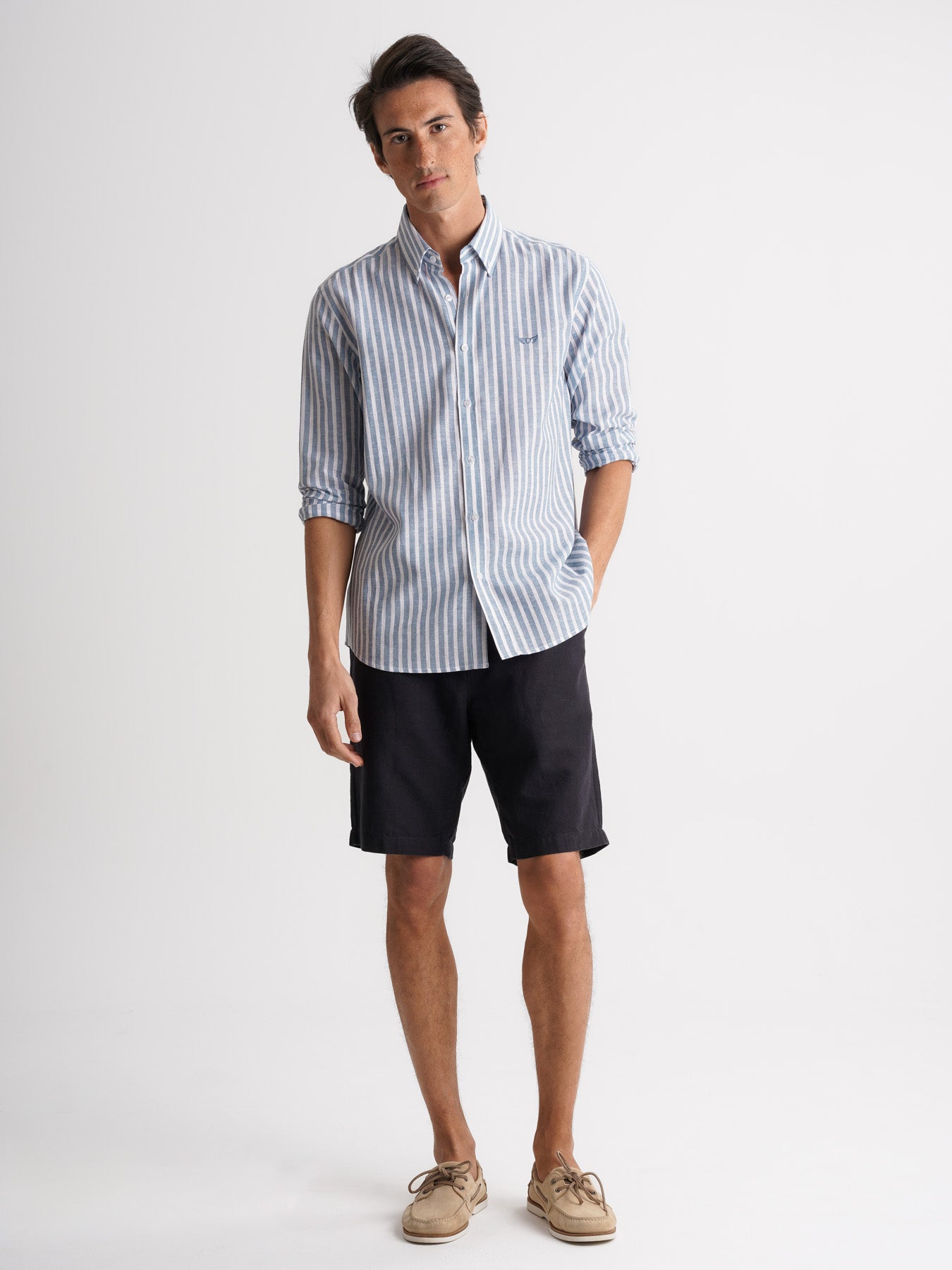 Camisa Regular Fit Lino Azul Mr. Blue