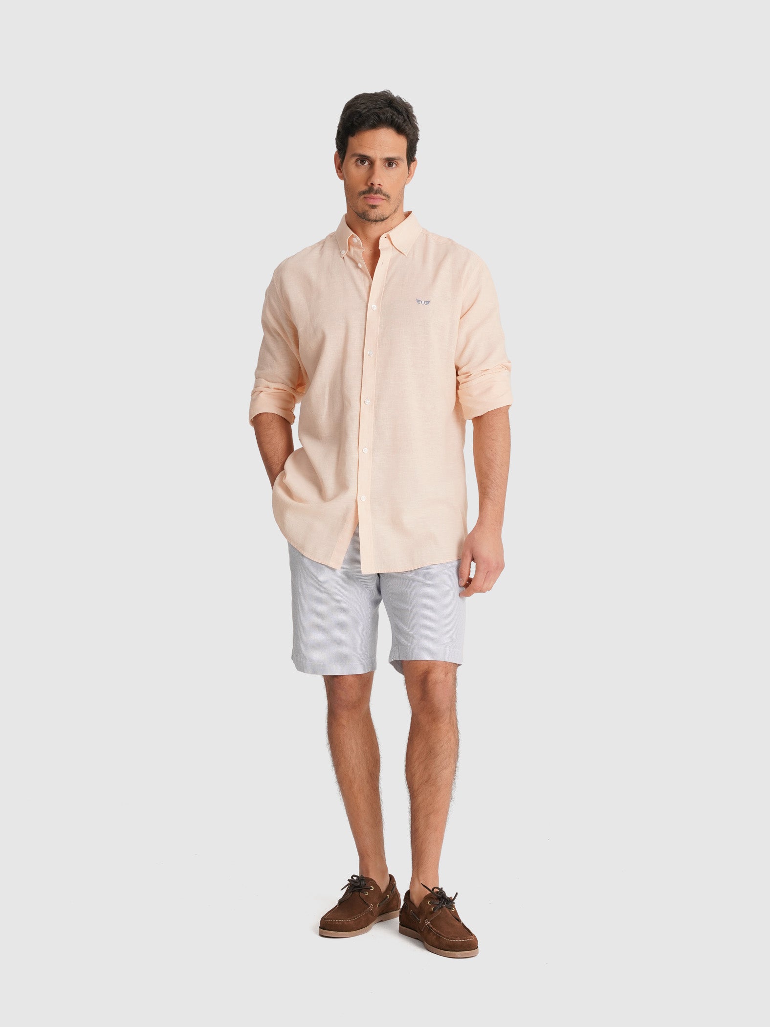 AJUSTE REGULAR SR. CAMISA NARANJA DE MANGA LARGA. AZUL