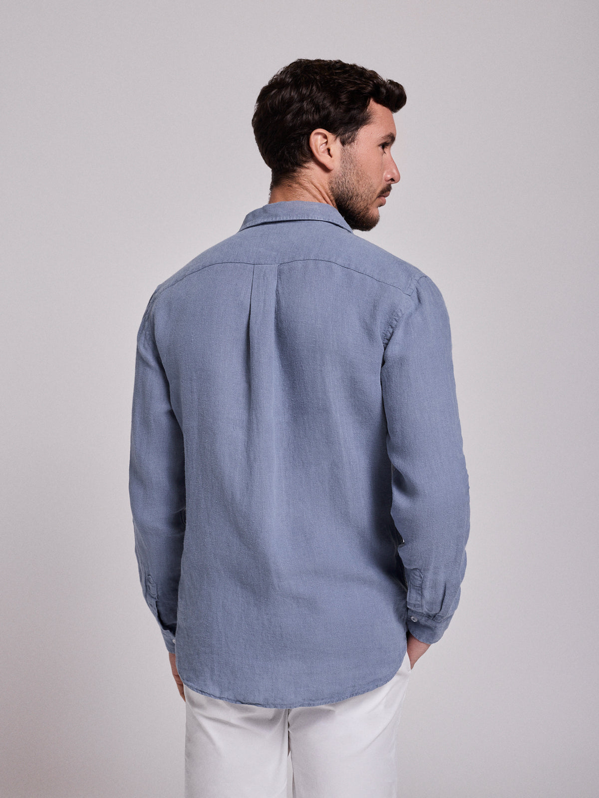 BLUE LINEN SHIRT LONG SLEEVE TAILORED FIT MARK BELLUCCI