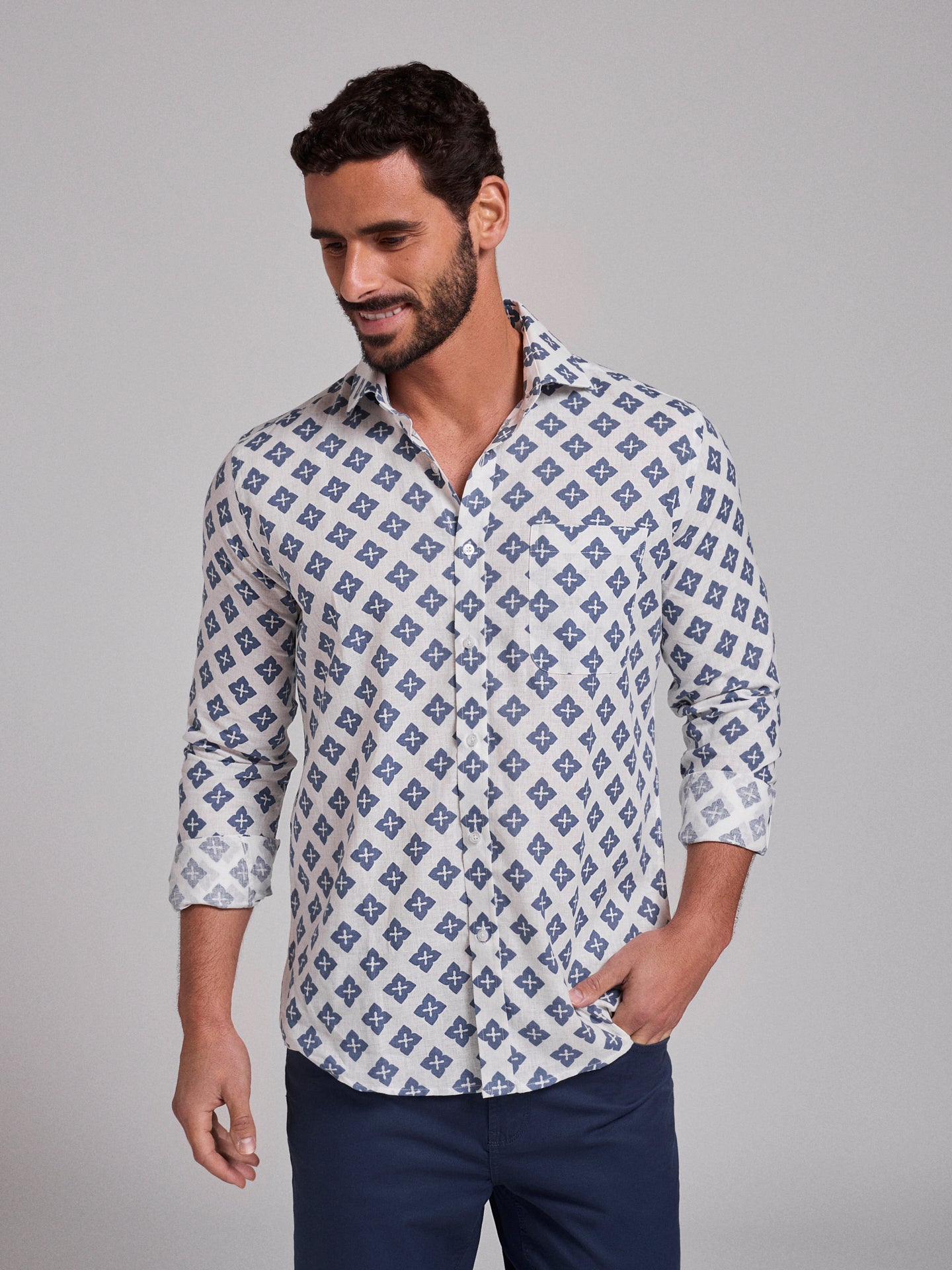CAMISA LINO AZUL MANGA LARGA REGULAR FIT MR. AZUL