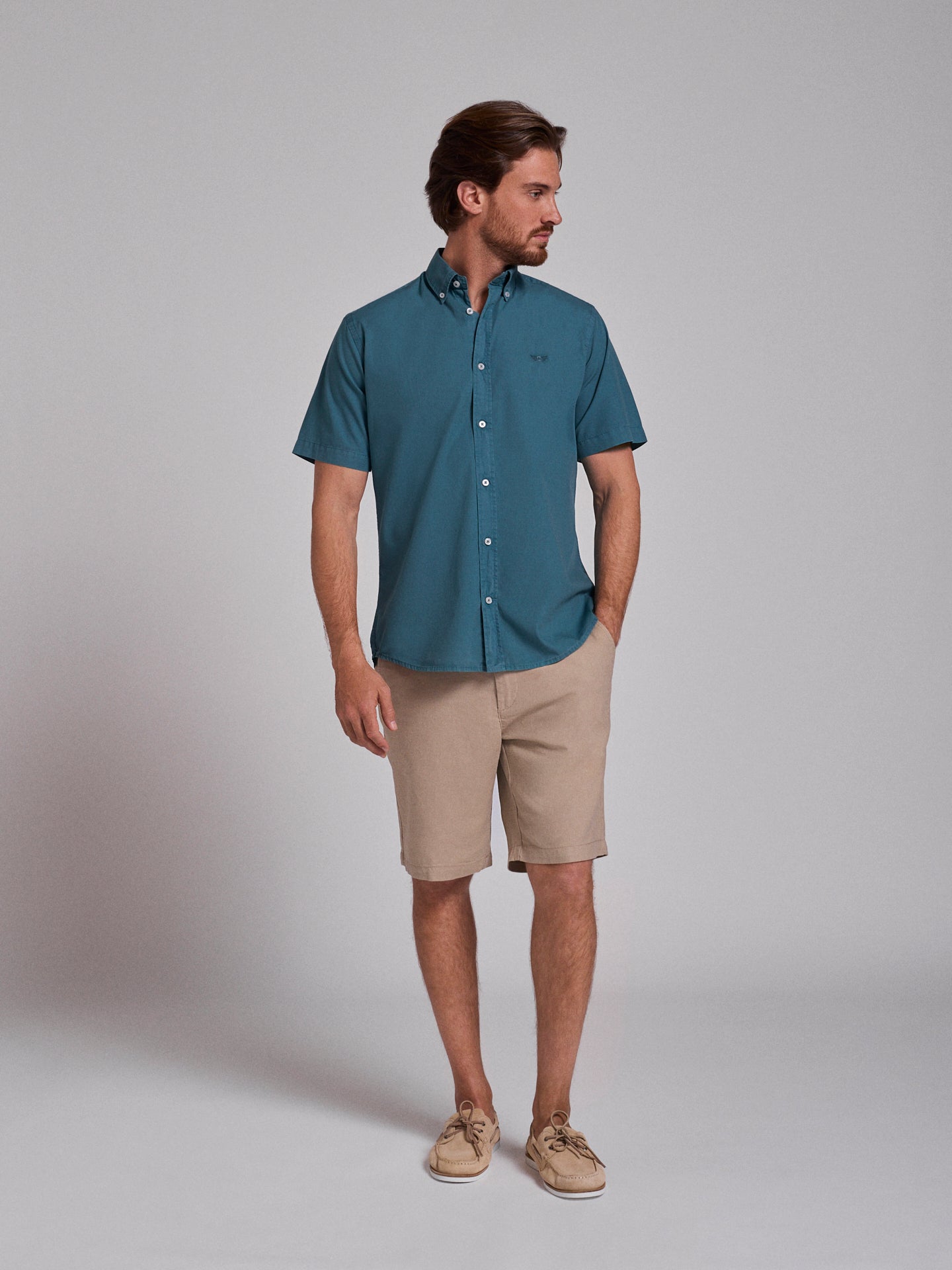 GREEN COTTON SHIRT SHORT SLEEVE REGULAR FIT MR. BLUE