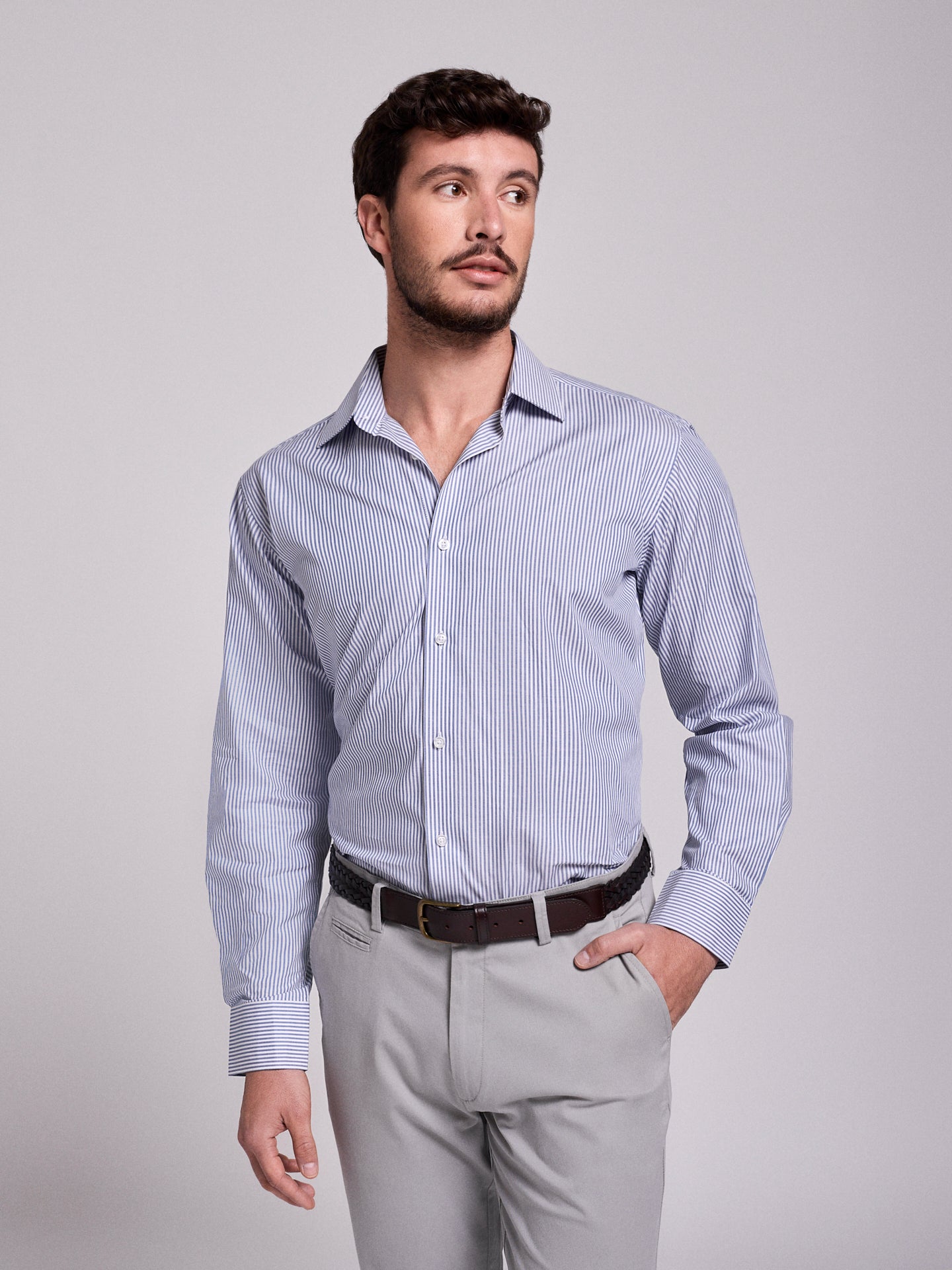 CAMISA DE ALGODÓN AZUL MANGA LARGA CLASSIC FIT MR. AZUL