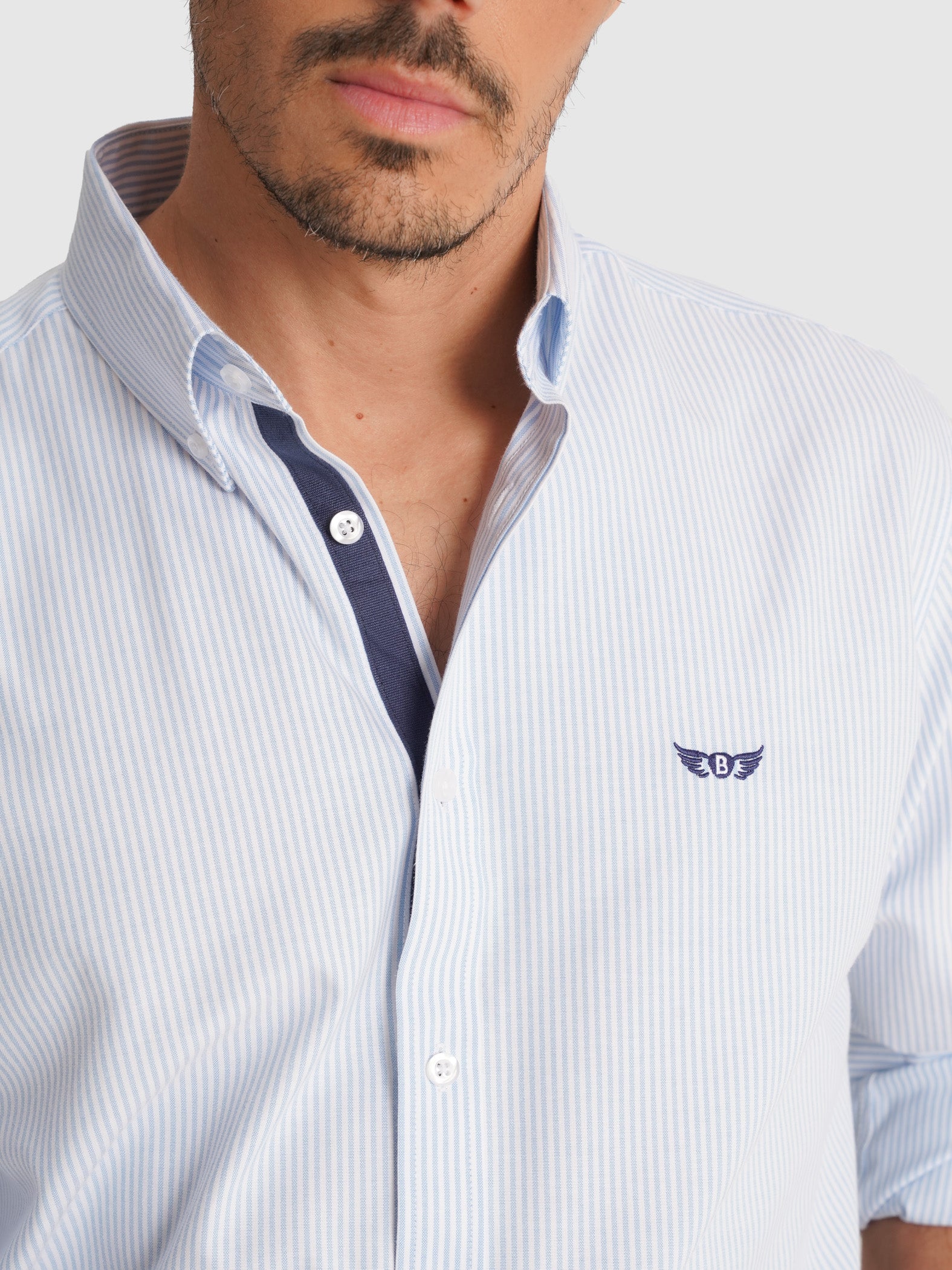 BLUE LONG SLEEVE REGULAR FIT MR SHIRT. BLUE