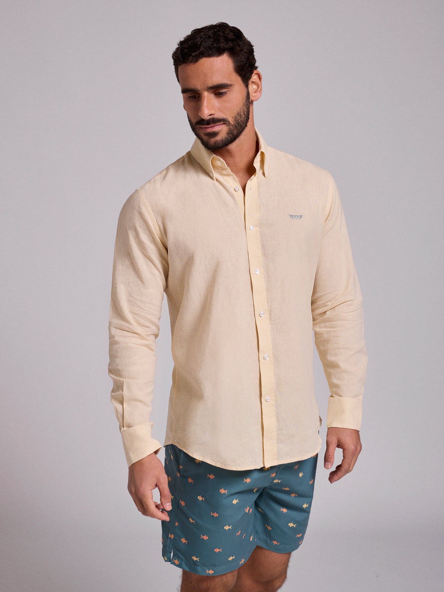 YELLOW LINEN SHIRT LONG SLEEVE REGULAR FIT MR. BLUE