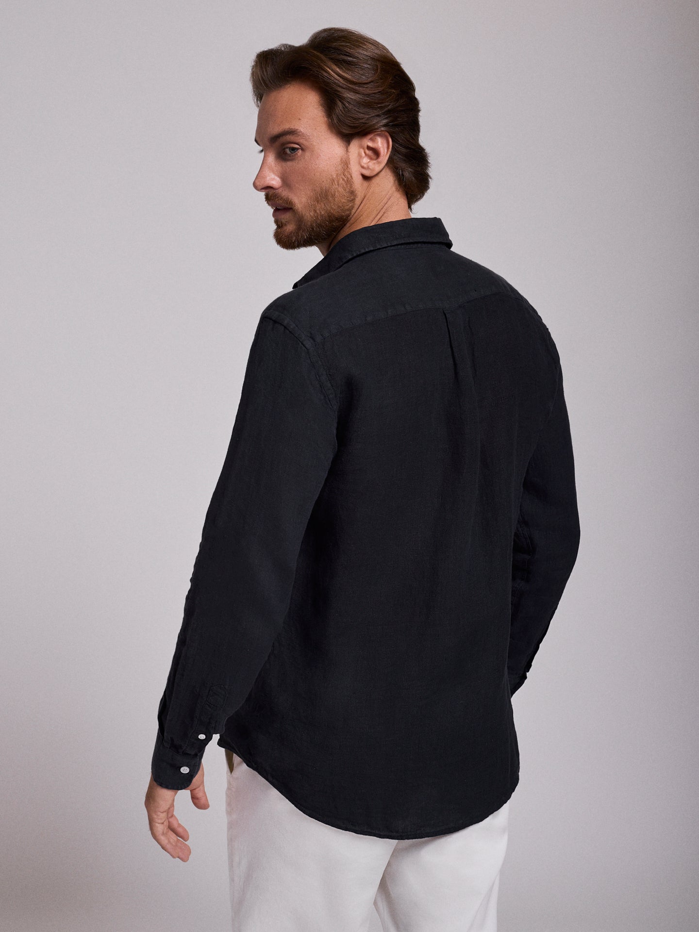 GRAY LINEN SHIRT LONG SLEEVE TAILORED FIT MARK BELLUCCI