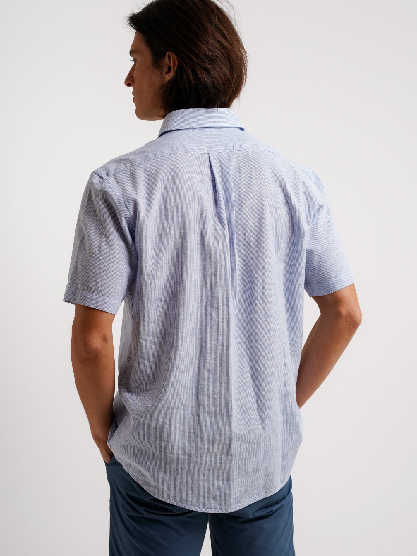 CAMISA LINO AZUL MANGA CORTA REGULAR FIT MR. AZUL