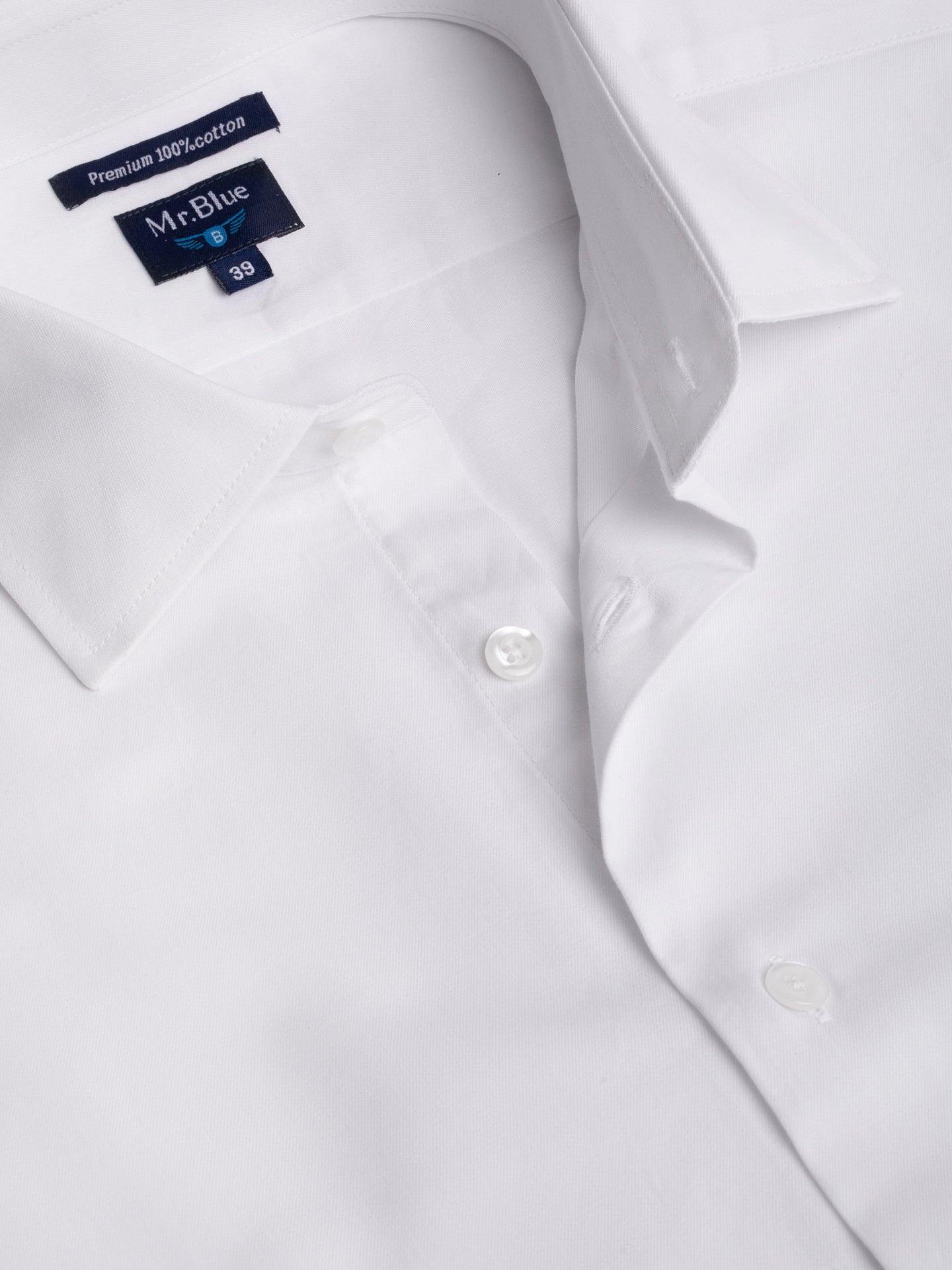 WHITE POPPLINE LONG SLEEVE SHIRT CLASSIC FIT MR. BLUE
