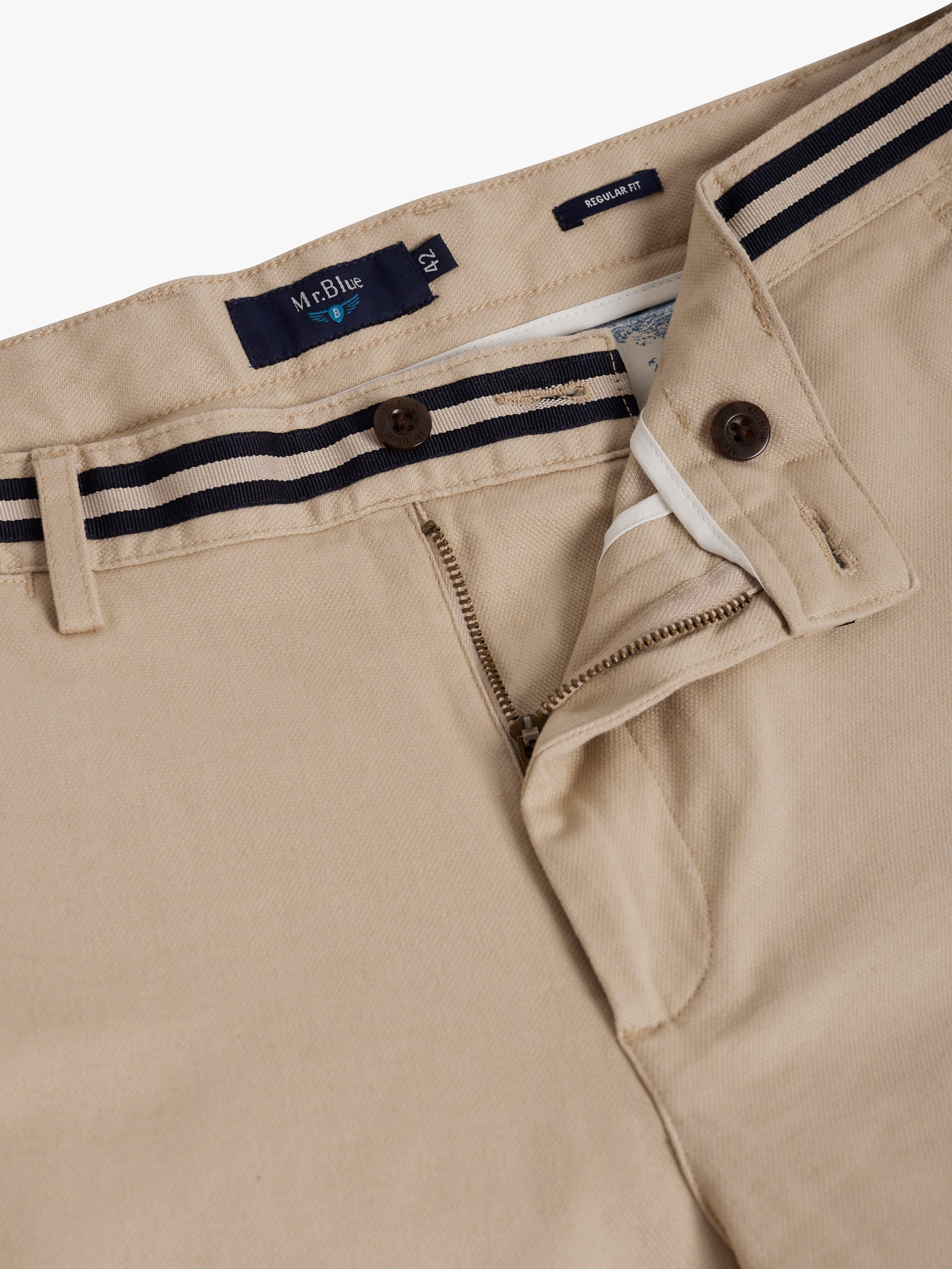 PANTALÓN ESTRUCTURA BEIGE REGULAR FIT MR. AZUL