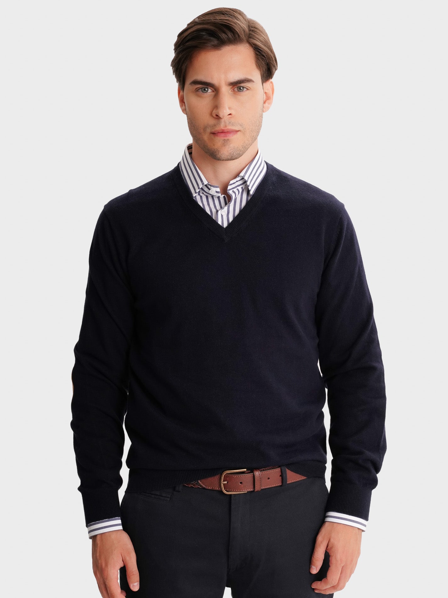 BLUE THIN PULLOVER WITH REGULAR FIT MR ELBOW PADS. BLUE