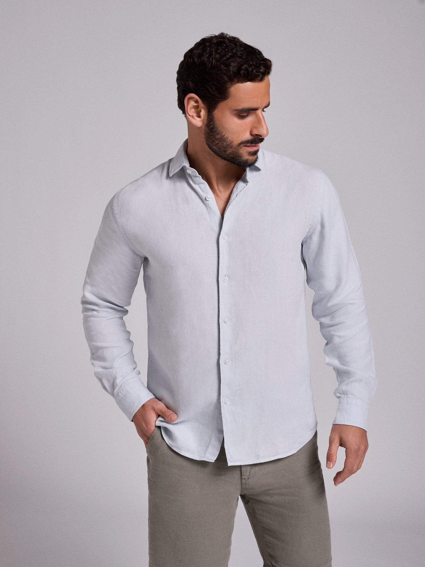 CAMISA LINO AZUL MANGA LARGA SASTRERÍA MARK BELLUCCI