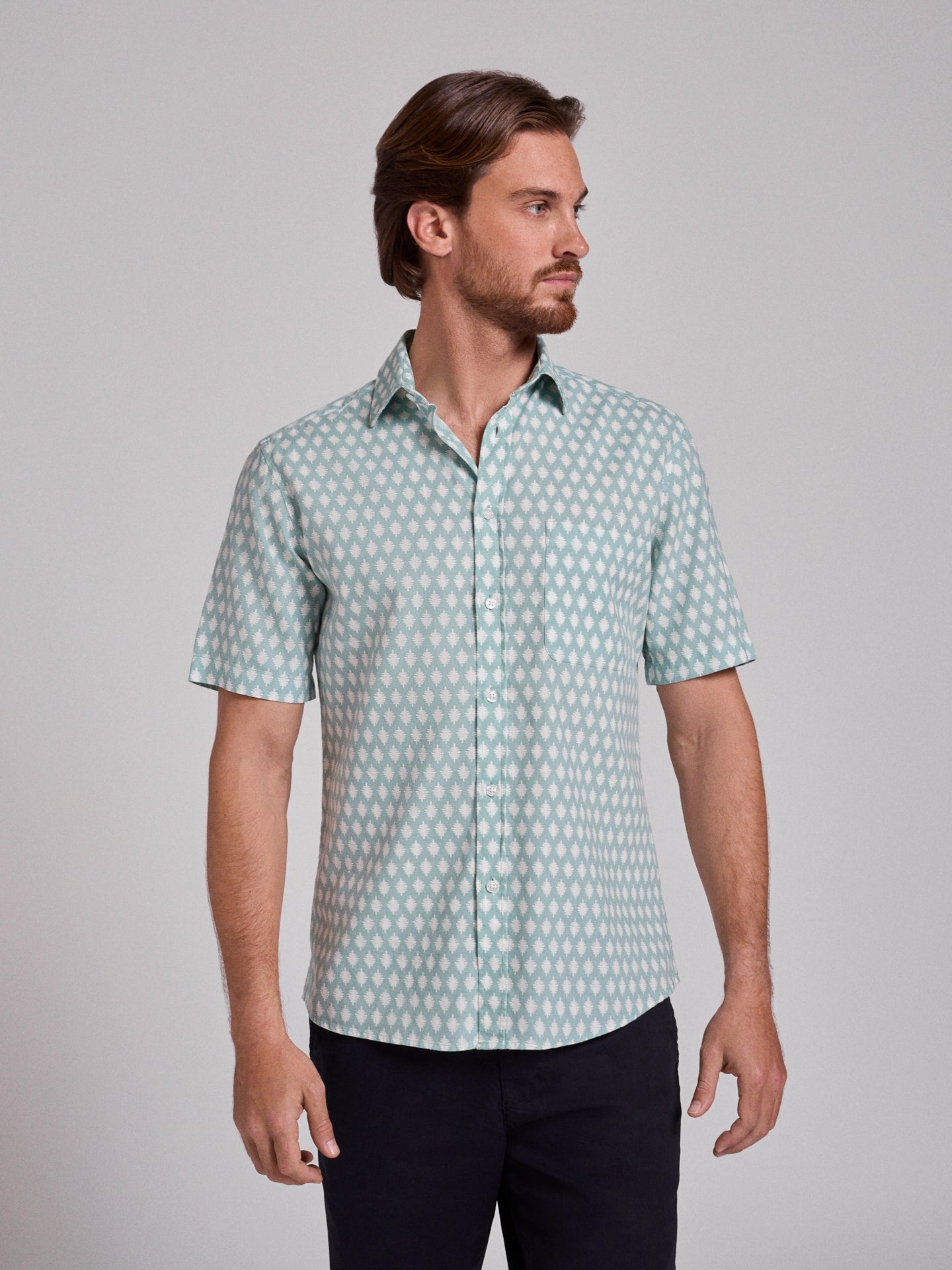 CAMISA LINO VERDE MANGA CORTA REGULAR FIT MR. AZUL