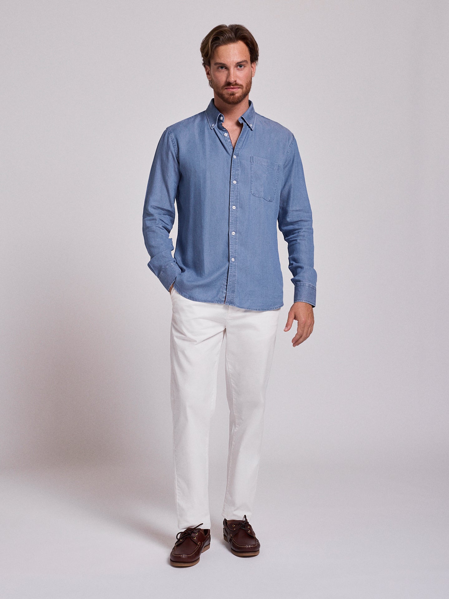 CAMISA AZUL JEANS MANGA LARGA REGULAR FIT MR. AZUL