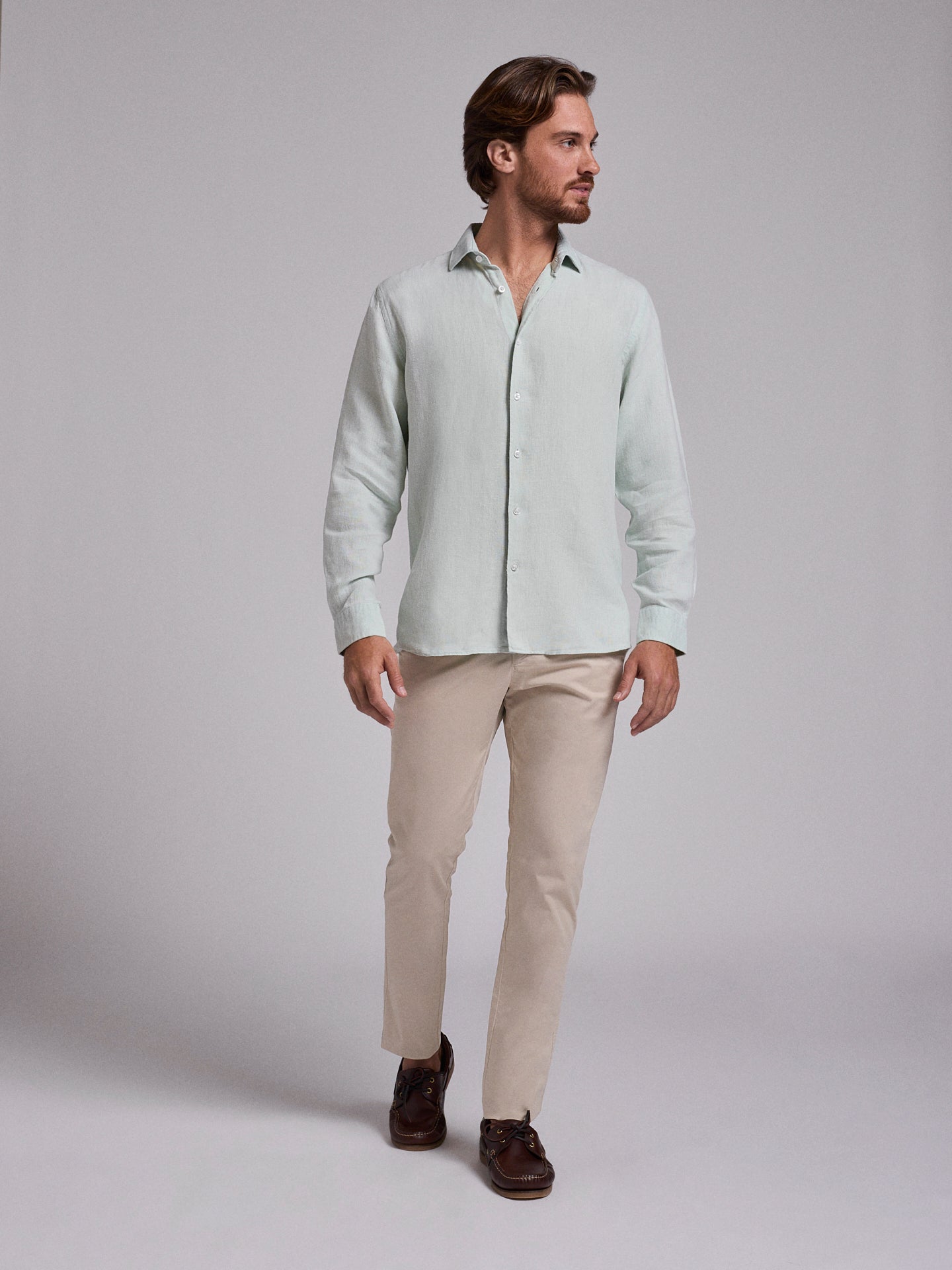 GREEN LINEN SHIRT LONG SLEEVE TAILORED FIT MARK BELLUCCI
