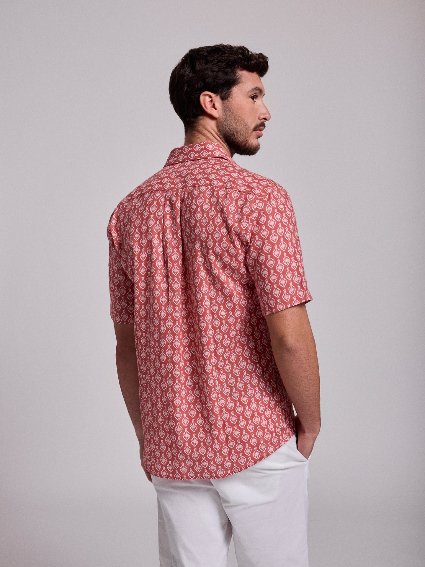 CAMISA LINO ROJA MANGA CORTA REGULAR FIT MR. AZUL