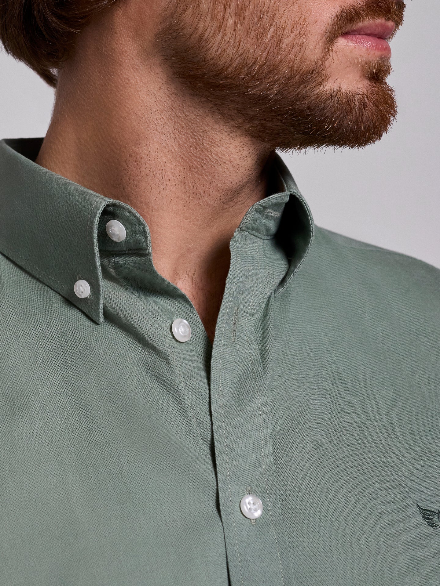 GREEN LINEN SHIRT SHORT SLEEVE REGULAR FIT MR. BLUE