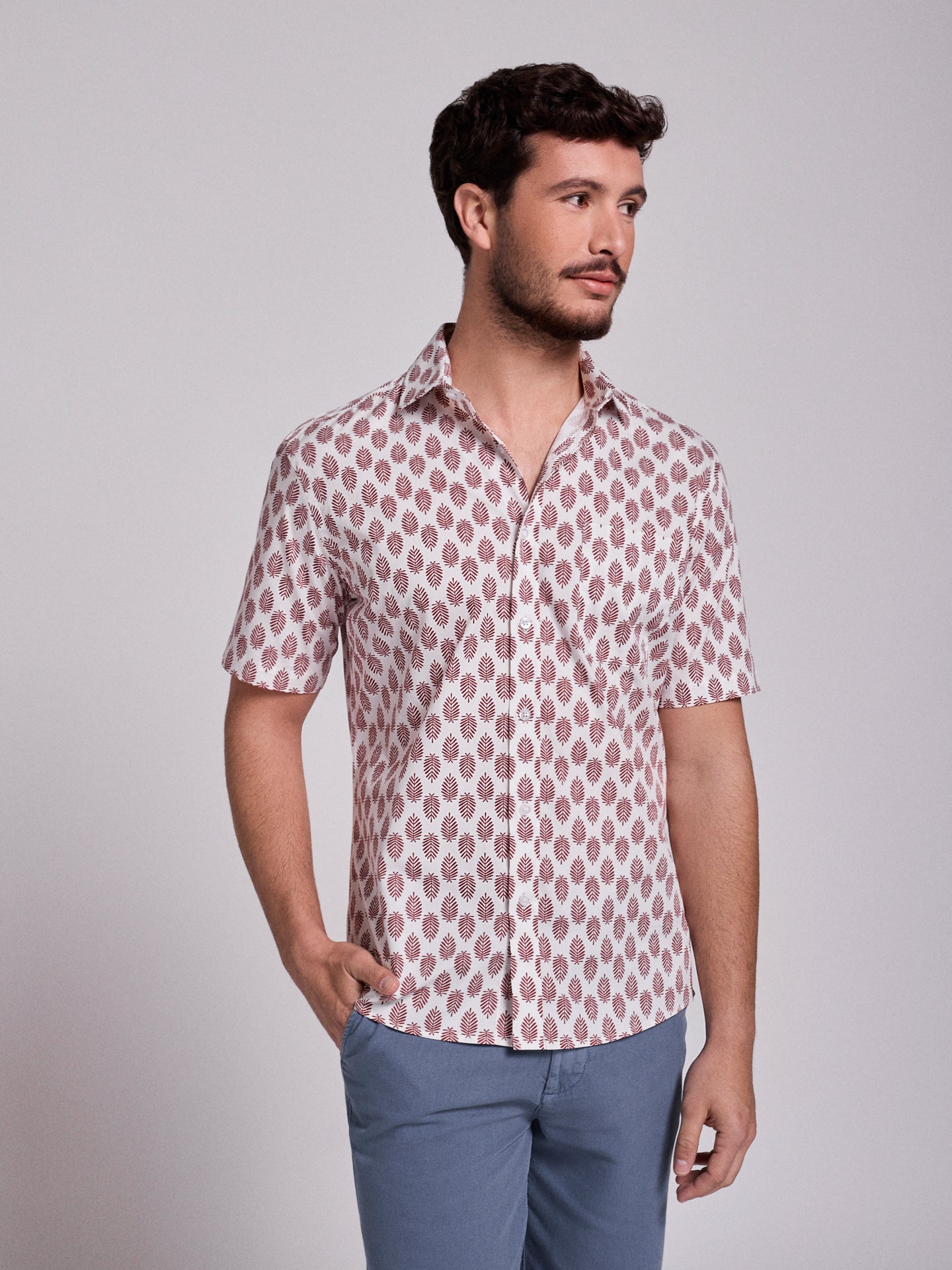 RED COTTON SHIRT SHORT SLEEVE REGULAR FIT MR. BLUE