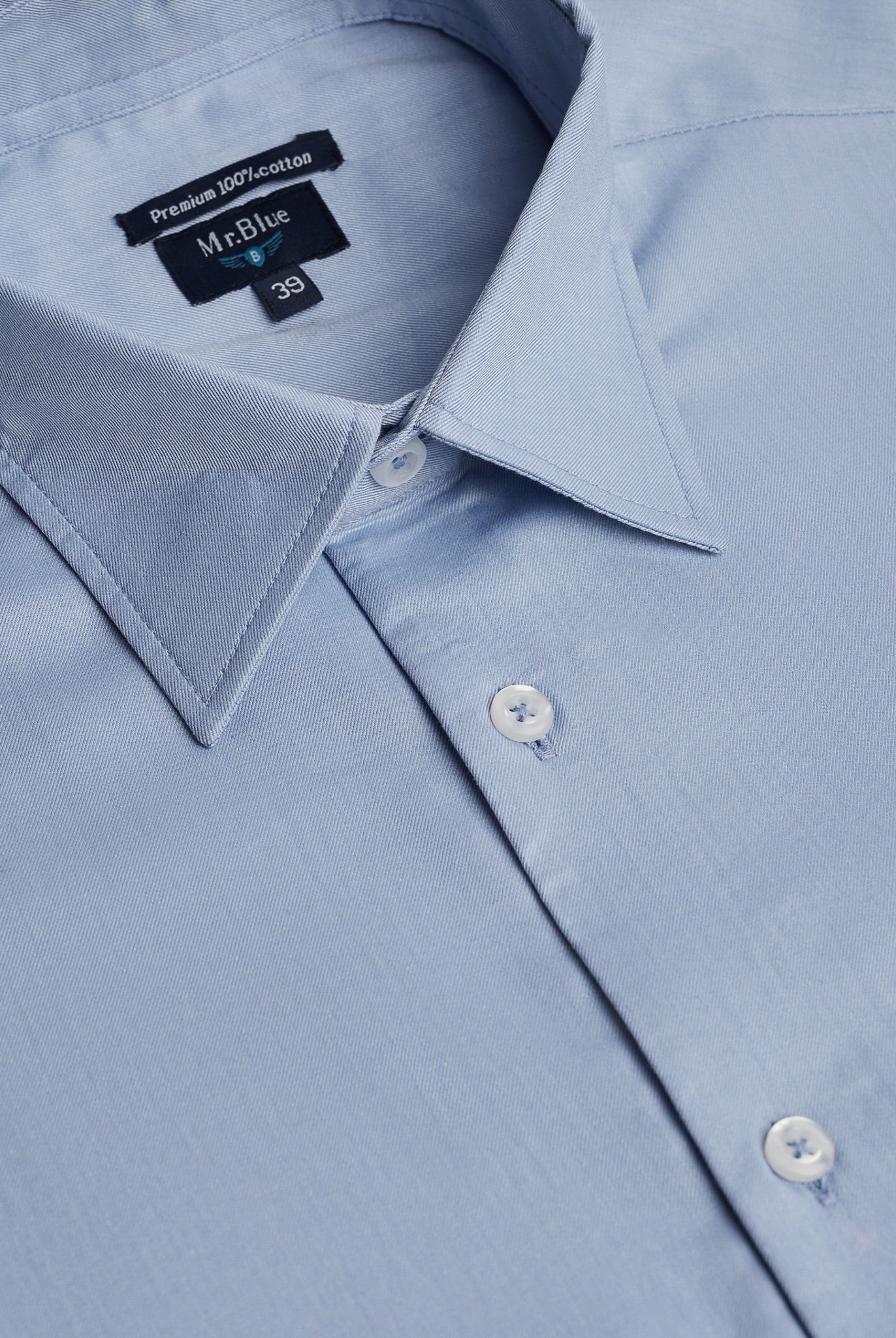 Camisa Algodão Azul Manga Comprida Classic Fit Mr. Blue