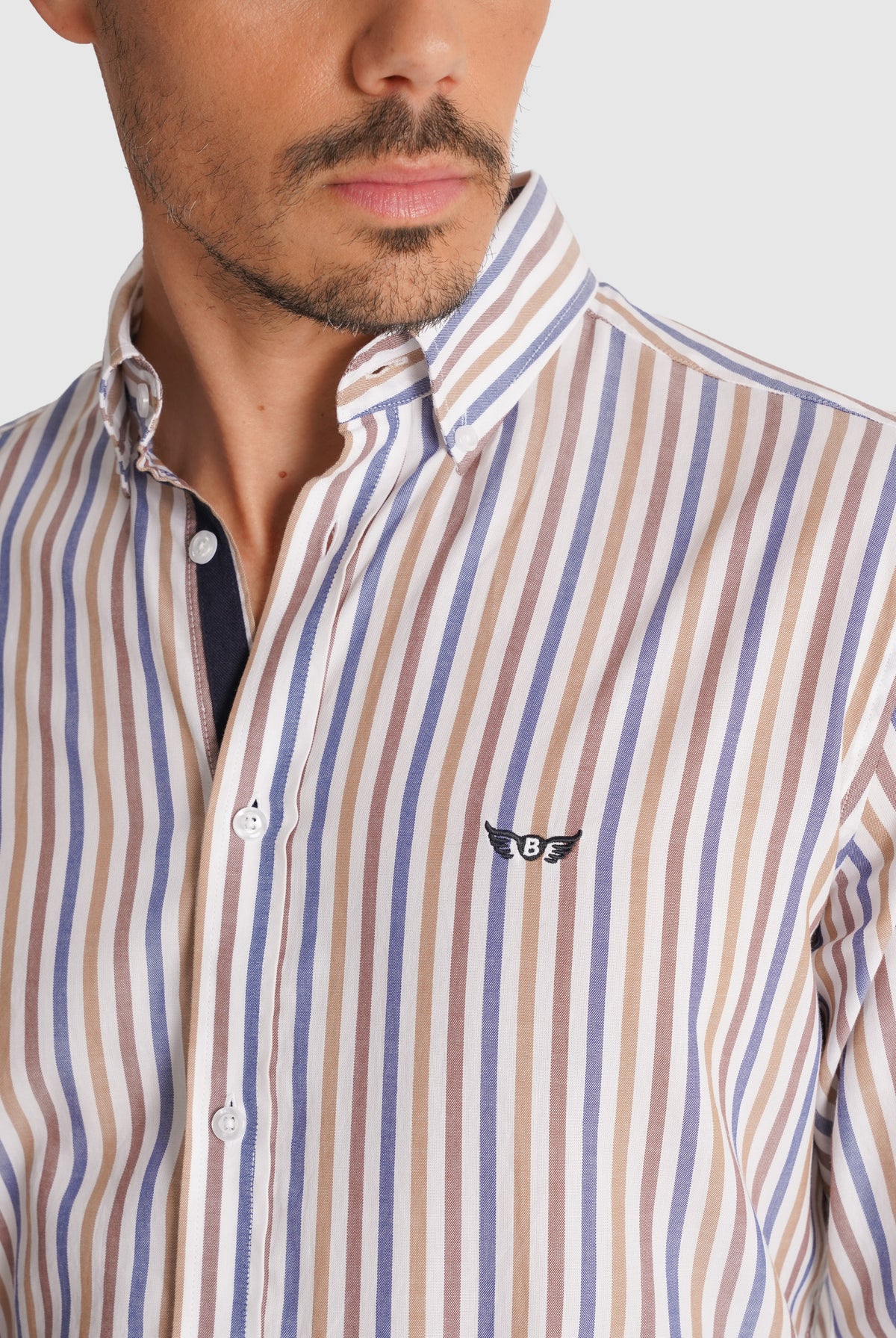 BROWN OXFORD SHIRT LONG SLEEVE REGULAR FIT MR. BLUE