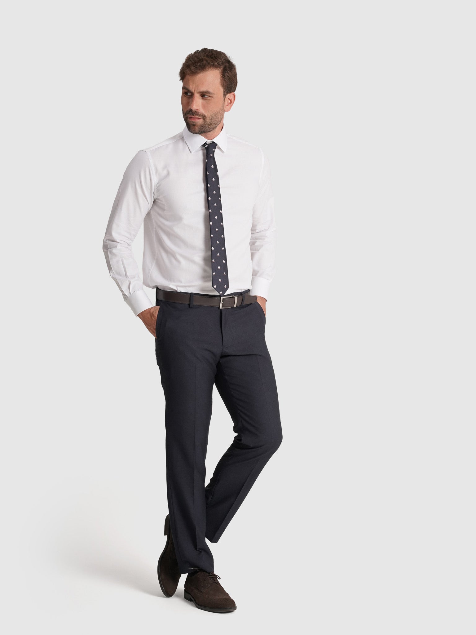 CAMISA DE ALGODÓN BLANCA MANGA LARGA CLASSIC FIT MR. AZUL